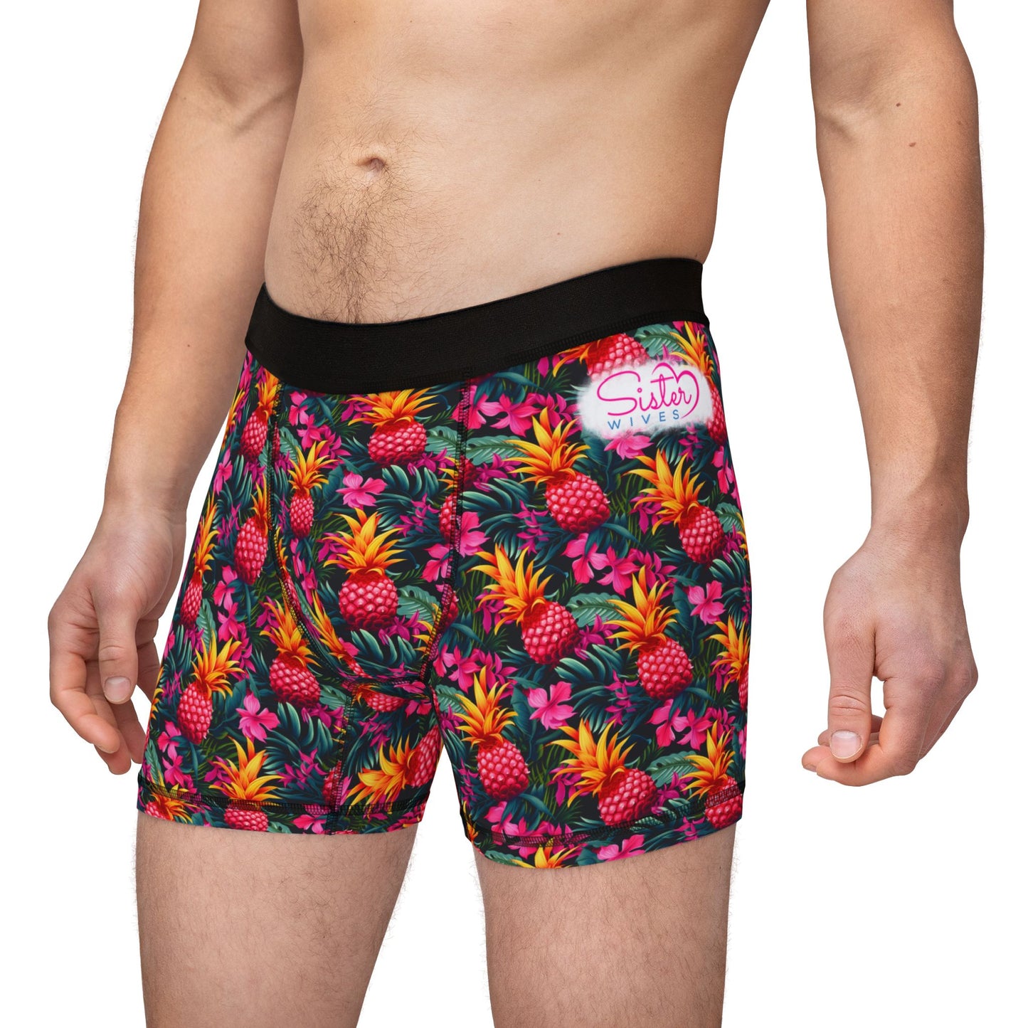 Sisterwives Pink Pineapple Paradise Men's Boxers | Fun Swinger Underwear, Summer Loungewear, Tropical Gift, Comfortable Boxers, Vibrant Print