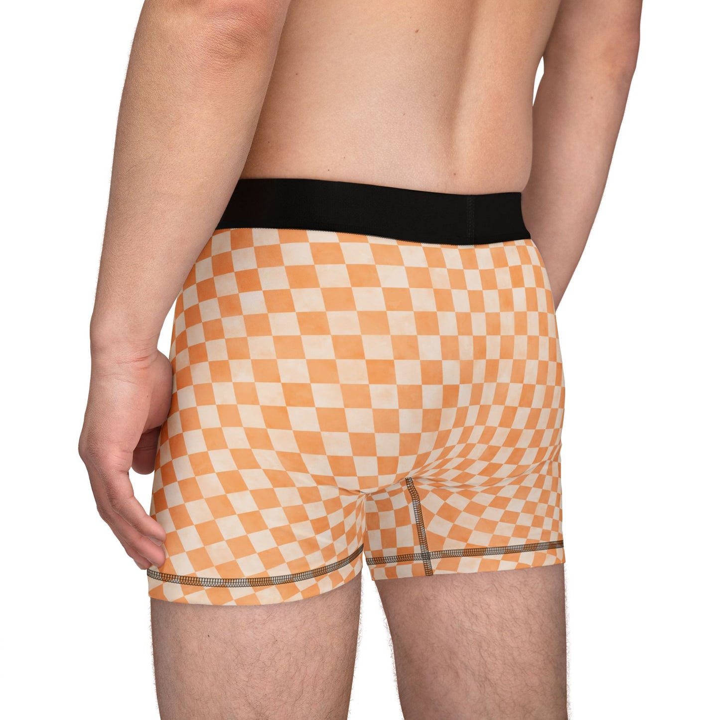 Orange Checker Men’s Boxer Briefs | Aesthetic Stretch Underwear | ENM & Polyamory Friendly Loungewear