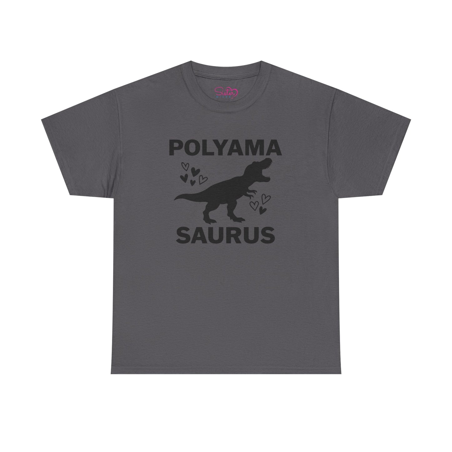 Polyama Saurus Dinosaur Polyamorous Funny Unisex Heavy Cotton Tee - Fun Dinosaur Shirt for Adults, Gift for Birthdays, Parties, Family Outings, Casual Wear