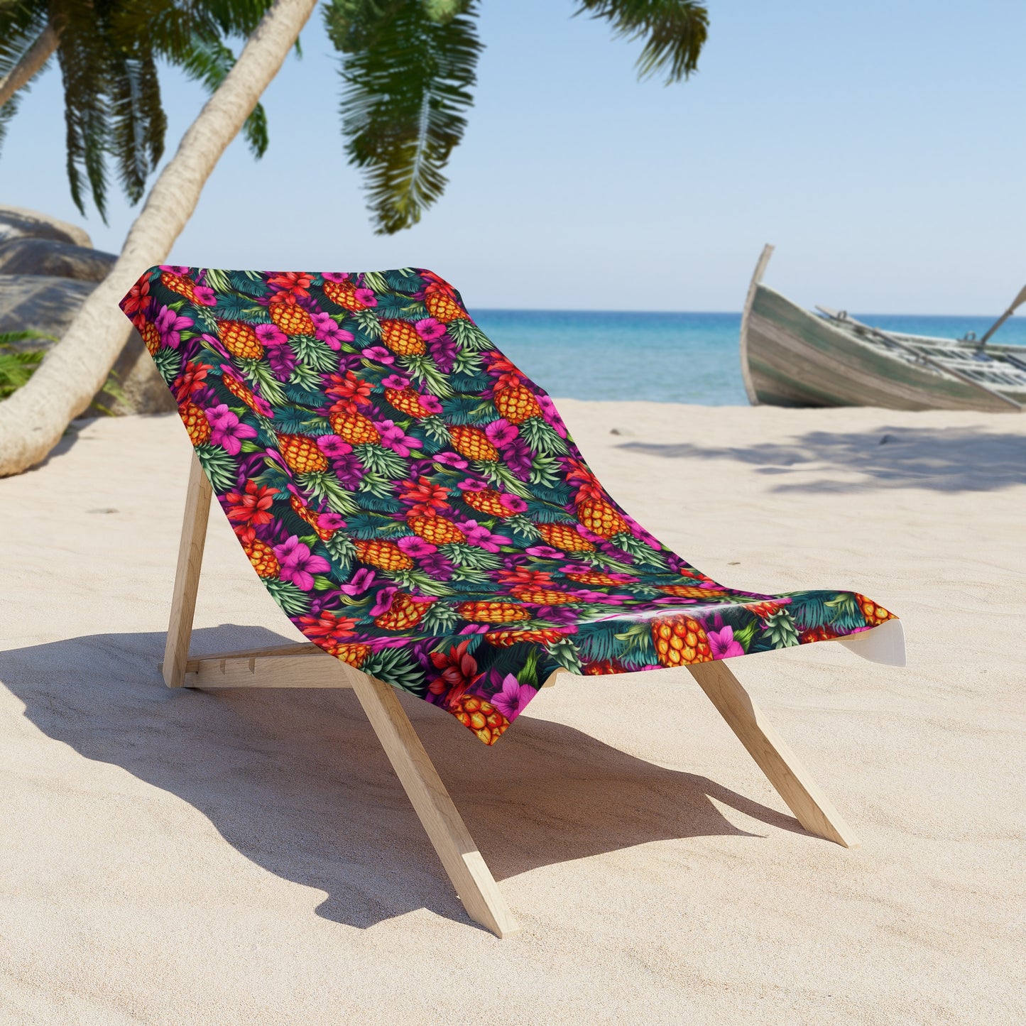 Upside Down Pineapple Tropical Floral Beach Towel, Summer Beach Accessory, Poolside Essential, Vacation Gear, Gift for Beach Lovers, Fun Beach Days