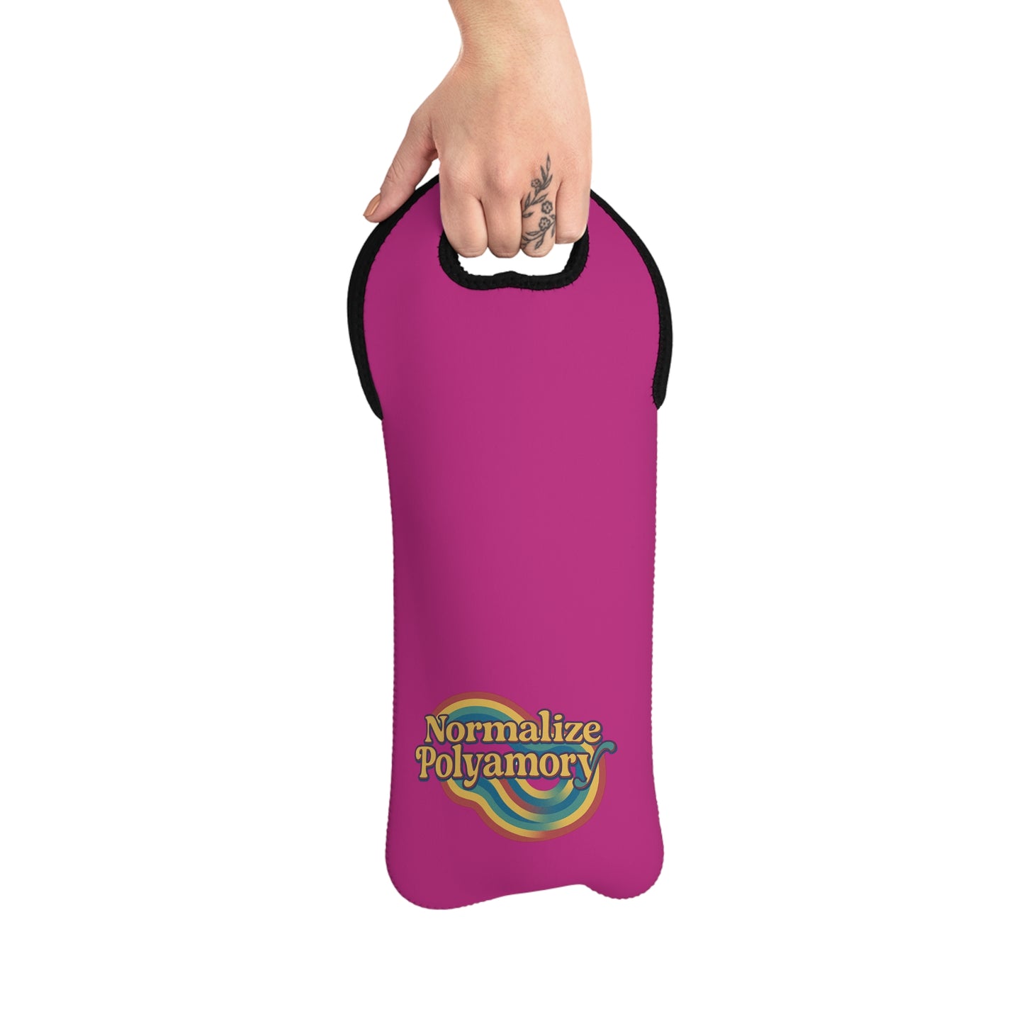 Pink Normalize Polyamory Wine Tote Bag, Eco-Friendly Wine Carrier, Gift for Wine Lovers, Tropical Wine Bag, Wedding Favor Idea