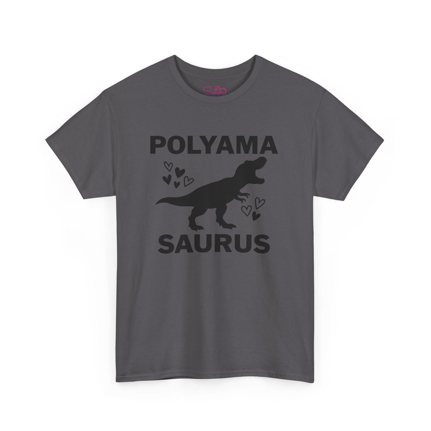 Polyama Saurus Dinosaur Polyamorous Funny Unisex Heavy Cotton Tee - Fun Dinosaur Shirt for Adults, Gift for Birthdays, Parties, Family Outings, Casual Wear