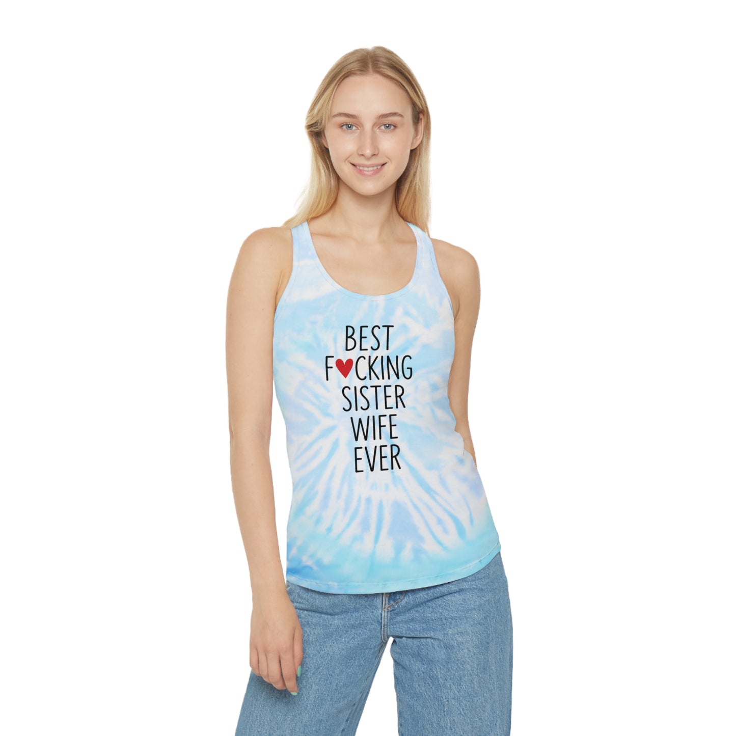 Best F*cking Sister Wife Light Blue Tie Dye Racerback Tank Top, Summer Fashion, Beach Wear, Casual Outfit, Festival Attire, Yoga Top