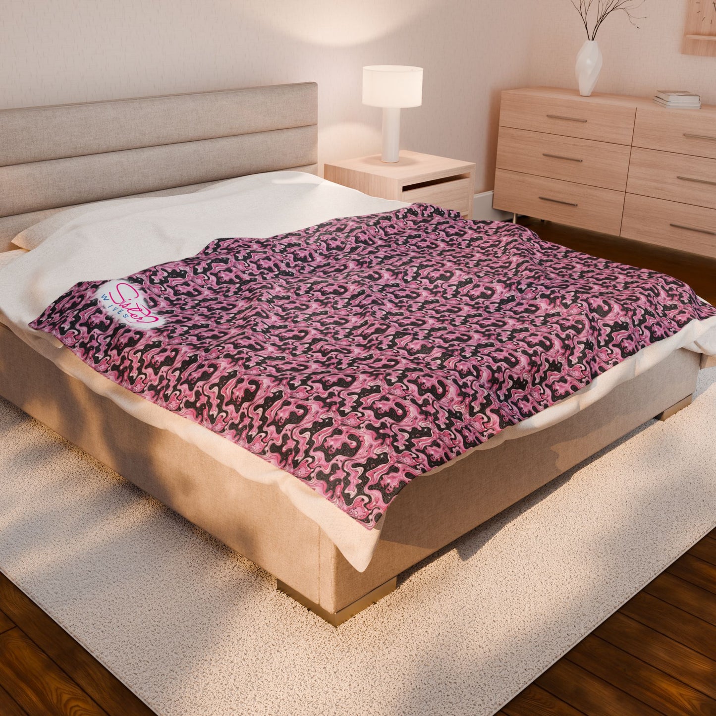 Sister Wives Pink & Black Oil Slick Cozy Velveteen Plush Blanket for Comfort & Warmth, Great for Home Decor, Gifts, Living Room, Couch, Bedroom
