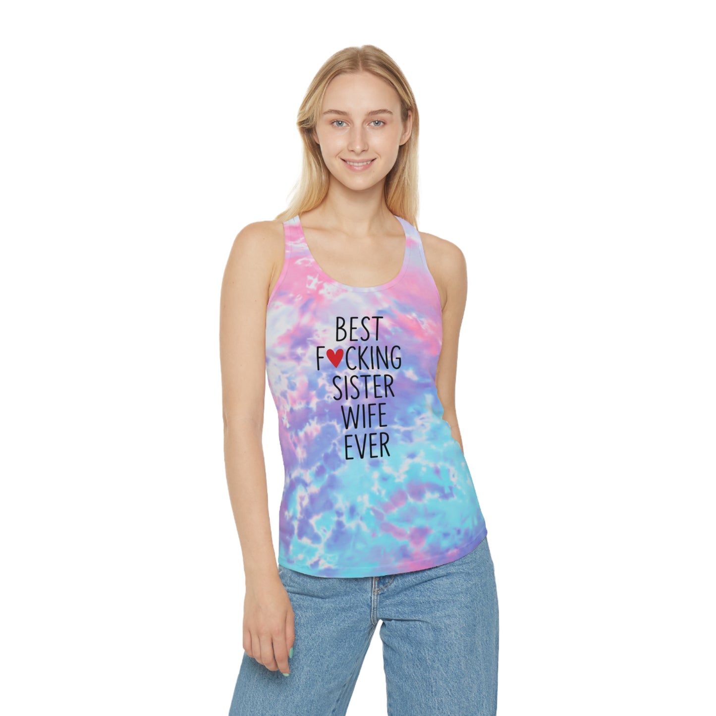 Best F*cking Sister Wife Light Blue Tie Dye Racerback Tank Top, Summer Fashion, Beach Wear, Casual Outfit, Festival Attire, Yoga Top