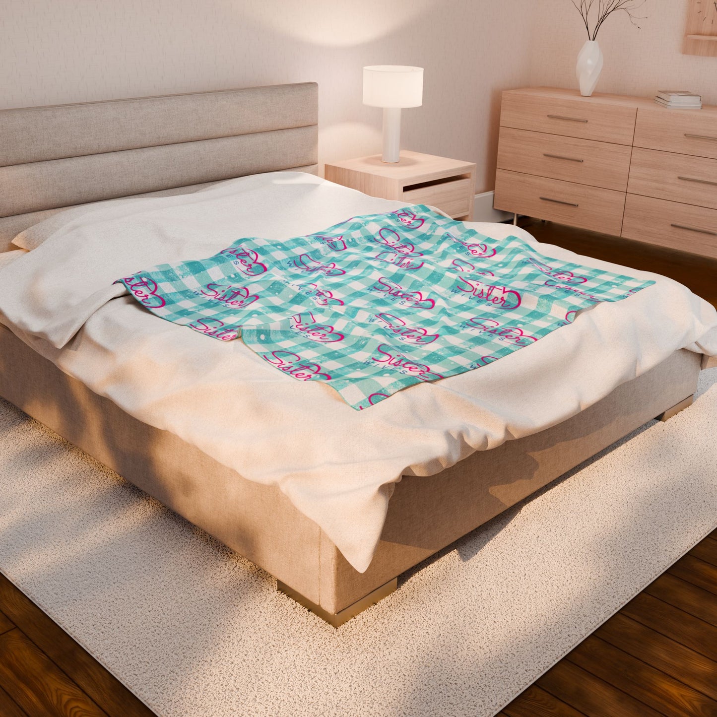 Sister Wives Light Blue Gingham Velveteen Plush Blanket
