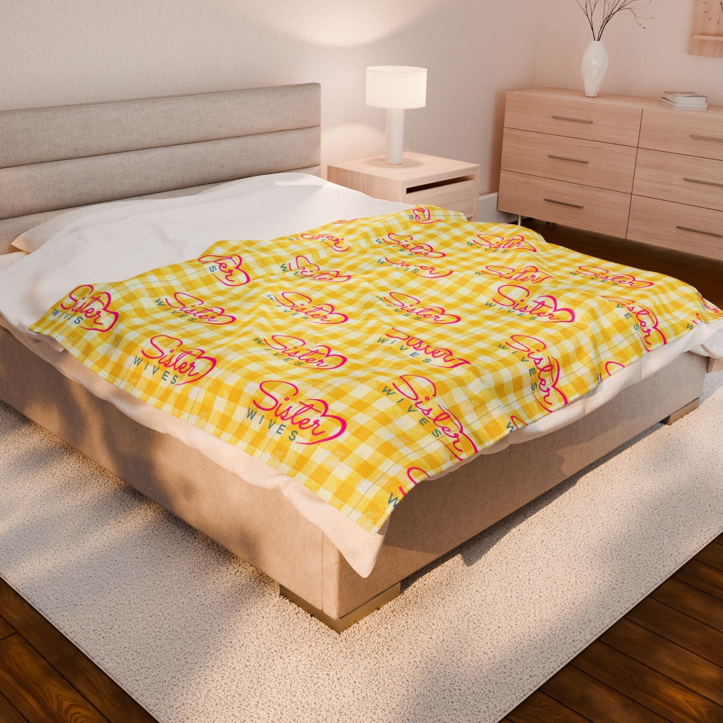 Sister Wives Light Sunflower Gingham Velveteen Plush Blanket