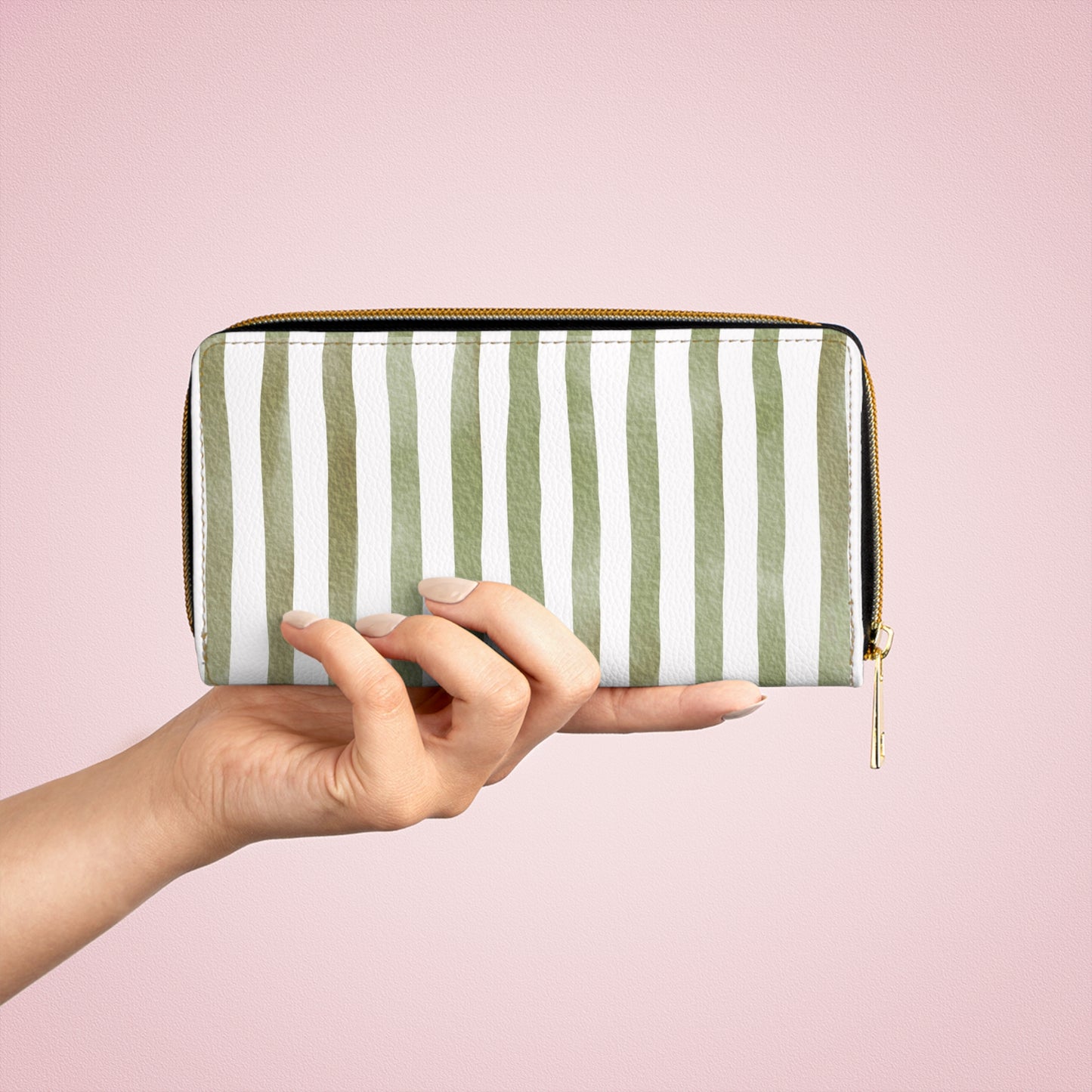 Stripe Zip Up Wallet – Polyamory Sisterwives ENM Friendly Wallet | Swinger Lifestyle Accessory | Minimalist Blush Stripe Zipper Wallet
