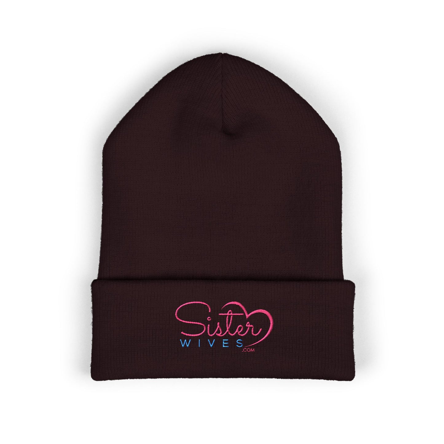 SisterWives Logo Embroidered Cuffed Beanie, Cozy Hat for Family Gatherings, Winter Wear, Holiday Gift, Fashion Accessory