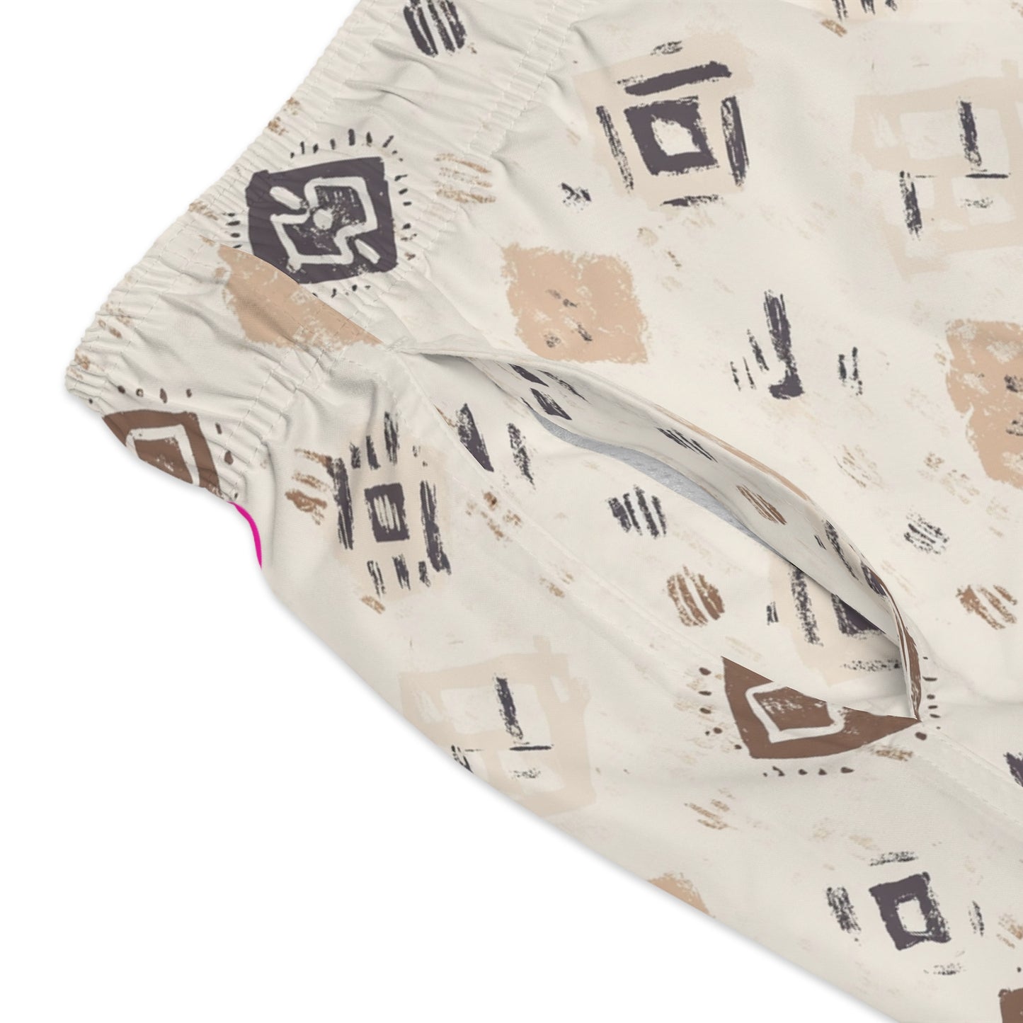 Men’s Boho Abstract Swim Trunks – Neutral Earth Tone Boardshorts | Modern Minimalist Swimwear | Fast-Dry Men’s Swim Shorts