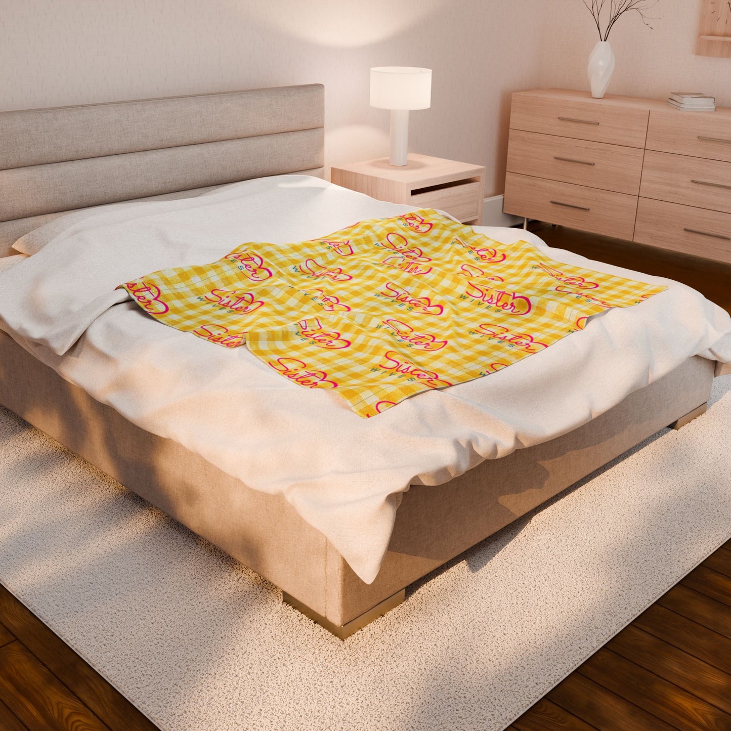 Sister Wives Light Sunflower Gingham Velveteen Plush Blanket