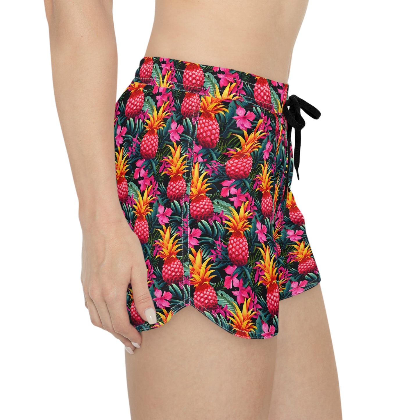 Pink Pineapple Sisterwives Floral Women's Casual Shorts, Summer Beachwear, Vacation Shorts, Cute Lounge Shorts, Pineapple Print Shorts