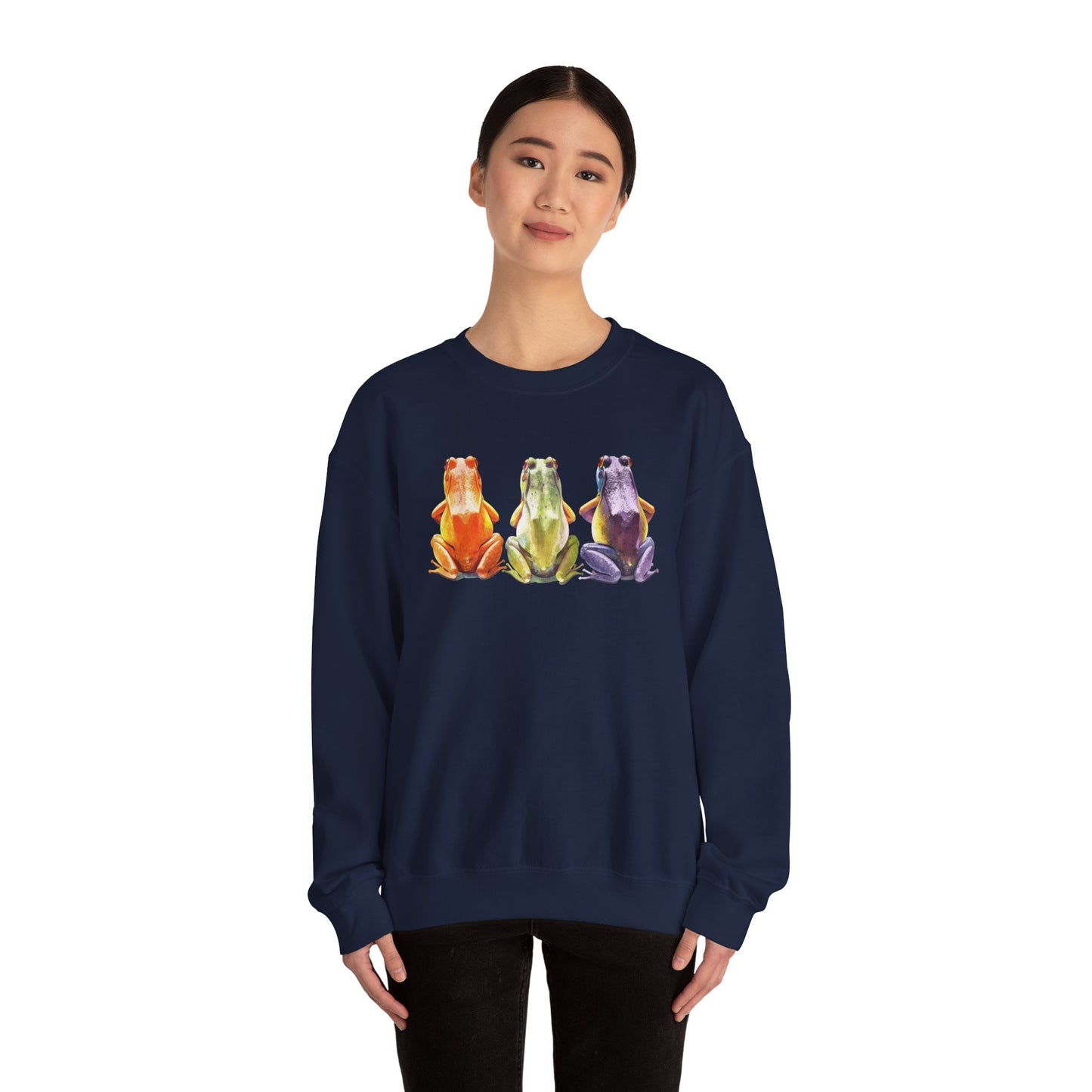 Three Frogs Crewneck Sweatshirt | Chosen Family Symbol Pullover | Polyamory & ENM Cozy Apparel | Whimsical Nature Graphic Sweatshirt