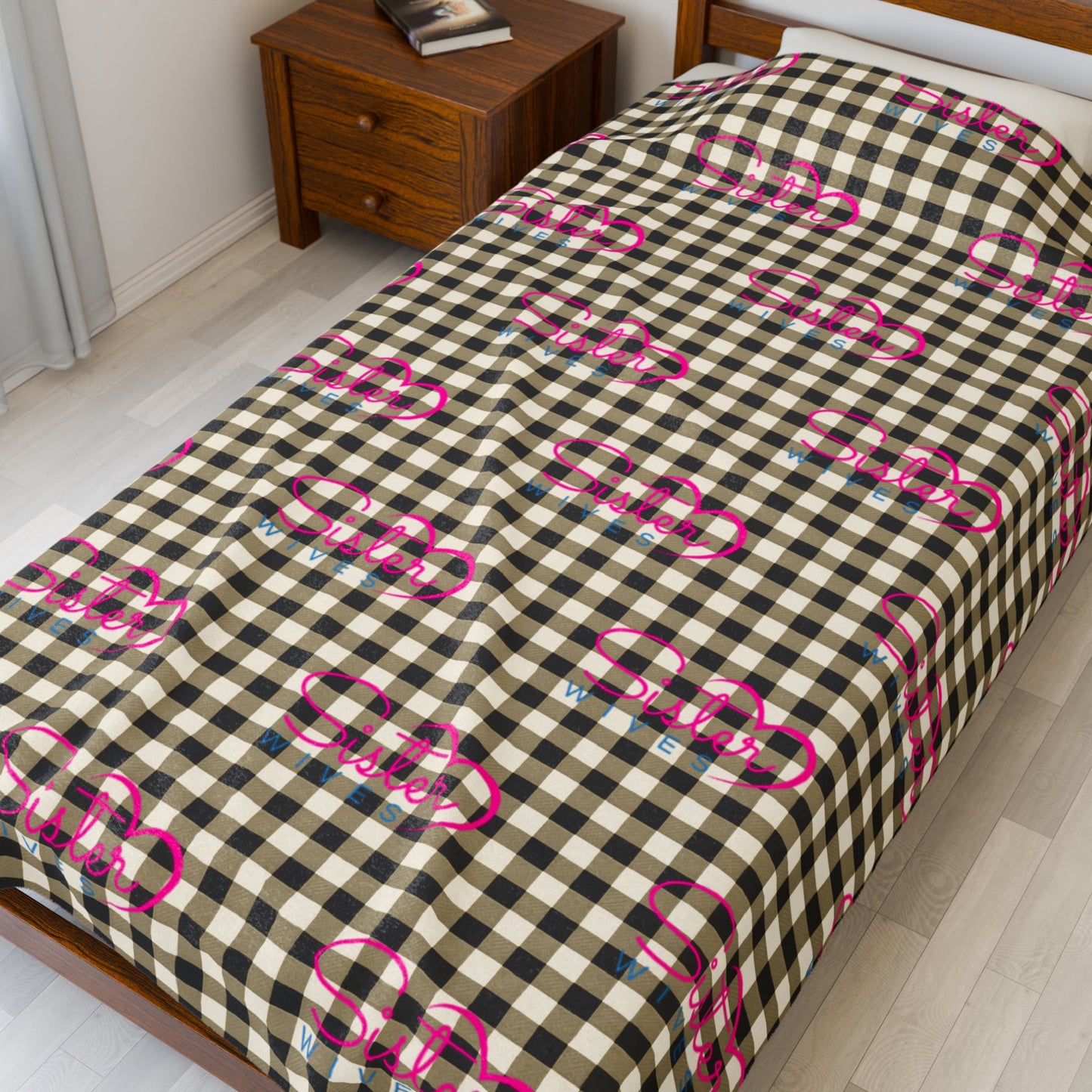 Sister Wives Black & White Checkered Velveteen Plush Blanket