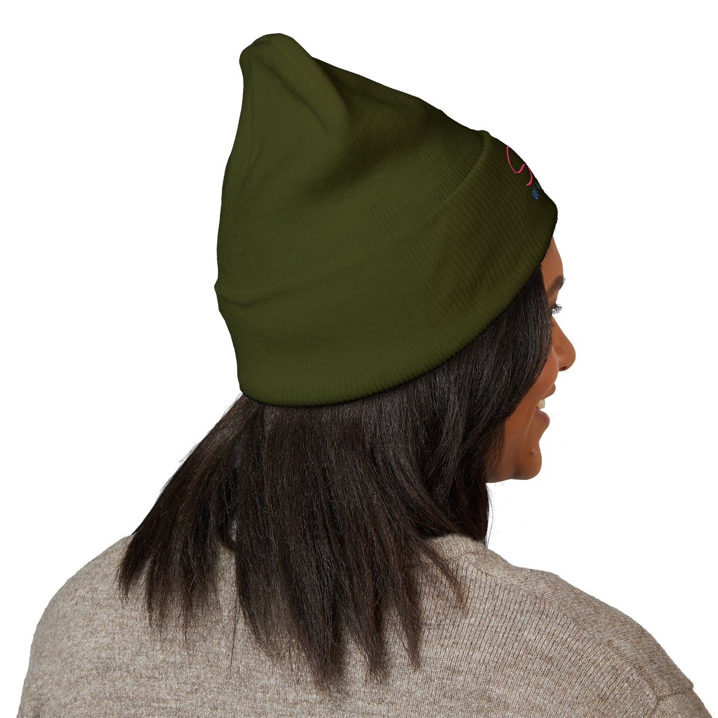 SisterWives Logo Embroidered Cuffed Beanie, Cozy Hat for Family Gatherings, Winter Wear, Holiday Gift, Fashion Accessory