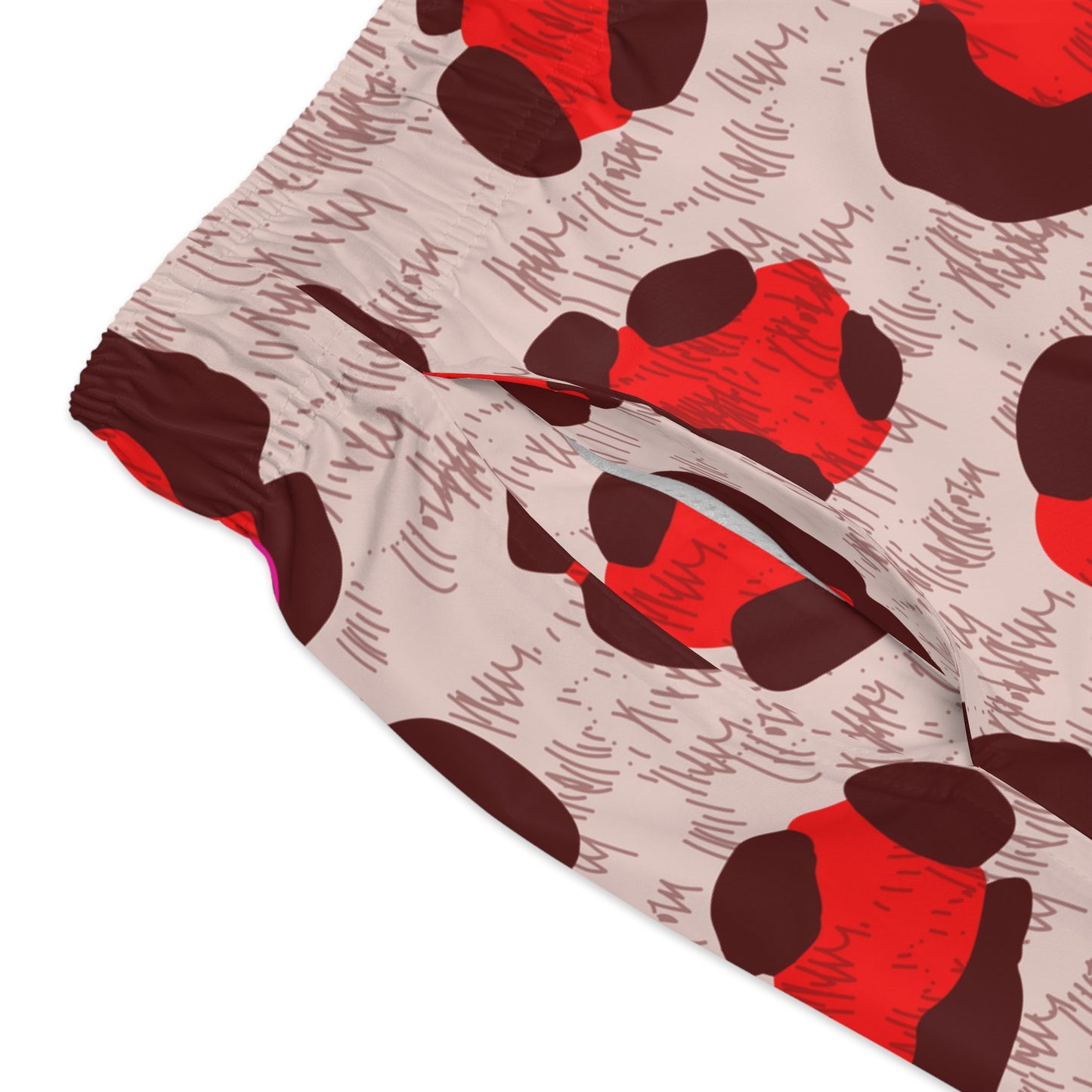 Men’s Valentine’s Leopard Heart Swim Trunks – Red Animal Print Board Shorts, Polyamory & ENM Friendly Swimwear, Fast-Dry Summer Shorts