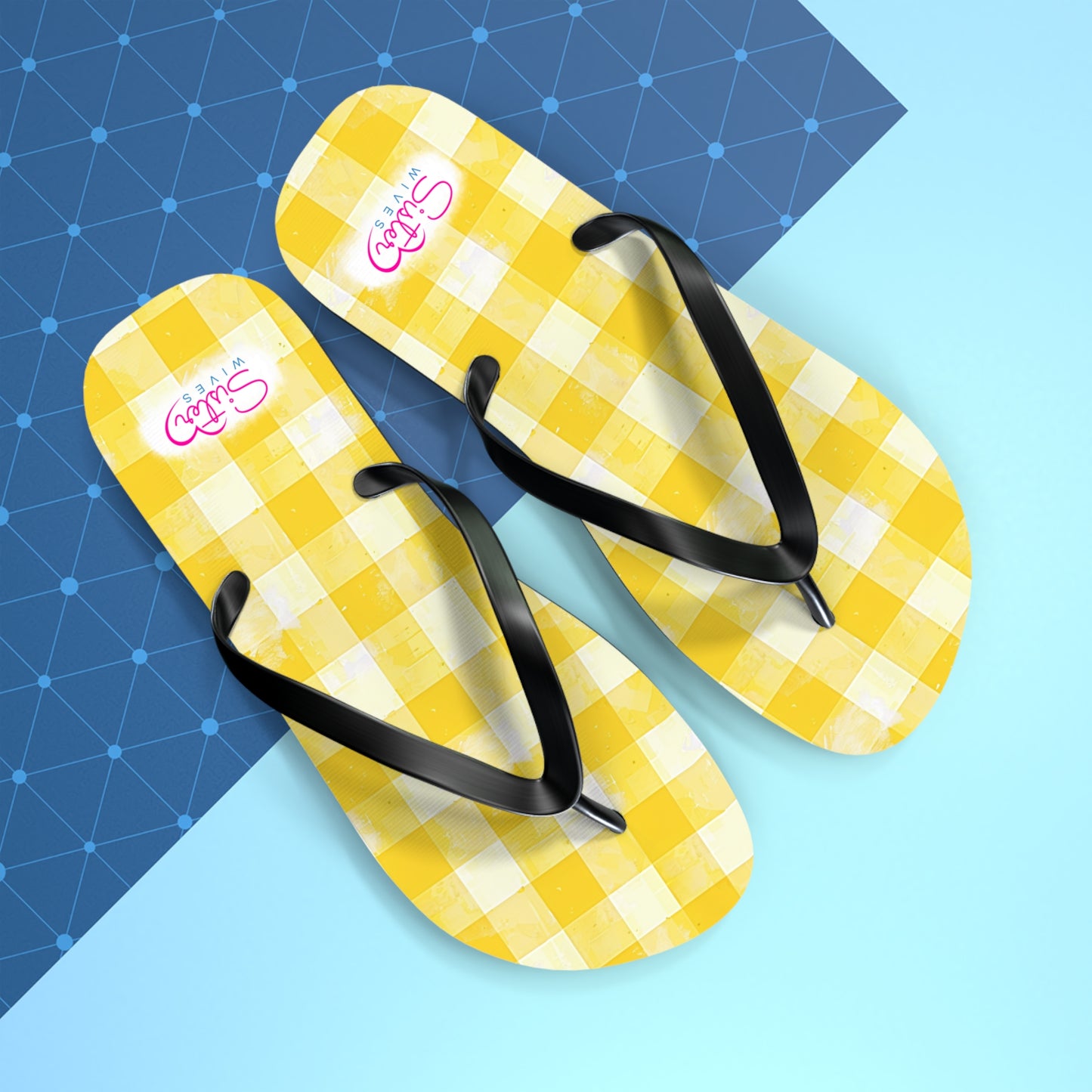 Cute Yellow Gingham Flip Flops for Women | Ethical Non Monogamy Lifestyle Summer Sandals