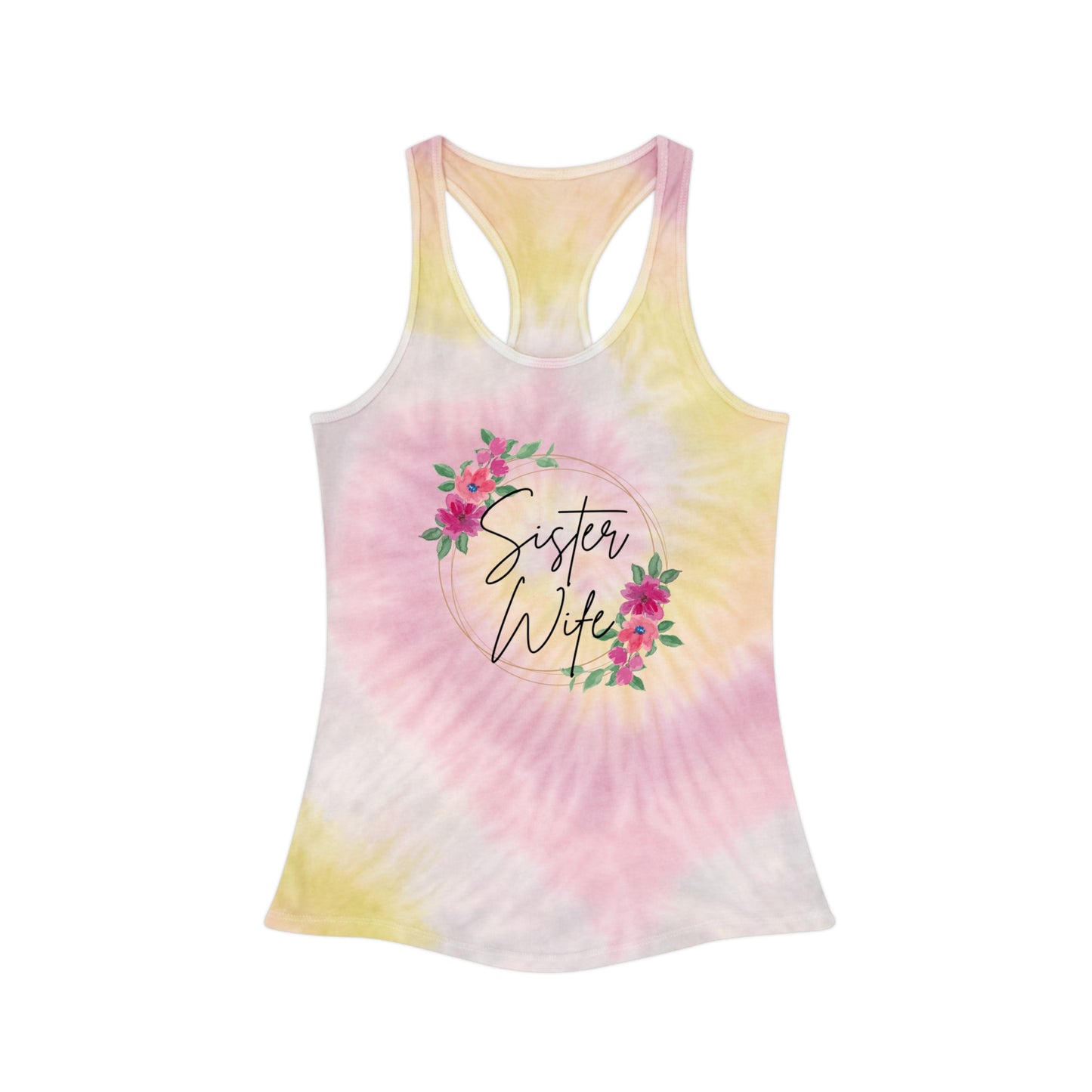 Sister Wife Floral Tie-Dye Tank Top, Summer Casual Wear, Graphic Tee for Bachelorette, Birthday Gift, Festival Style Top, Sister Wife Tank Top