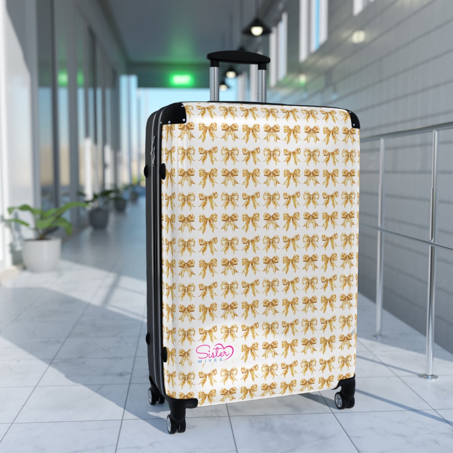 Coquette Golden Shimmer Bows Sisterwives Suitcase - Luggage, Travel Gear, Vacation Essential, Summer Adventure Bag, Stylish Travel Accessory