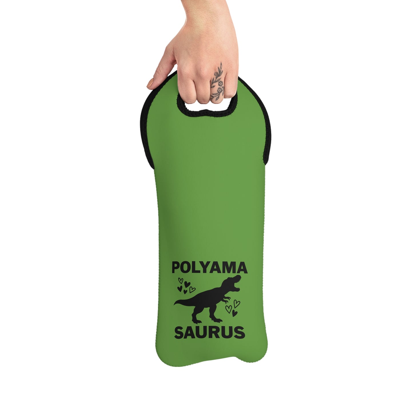 Green Funny Dino Polyamorous Humor Wine Tote Bag, Dinosaur Gifts, Party Accessories, Funny Wine Carrier, Cute Wine Gift Bag