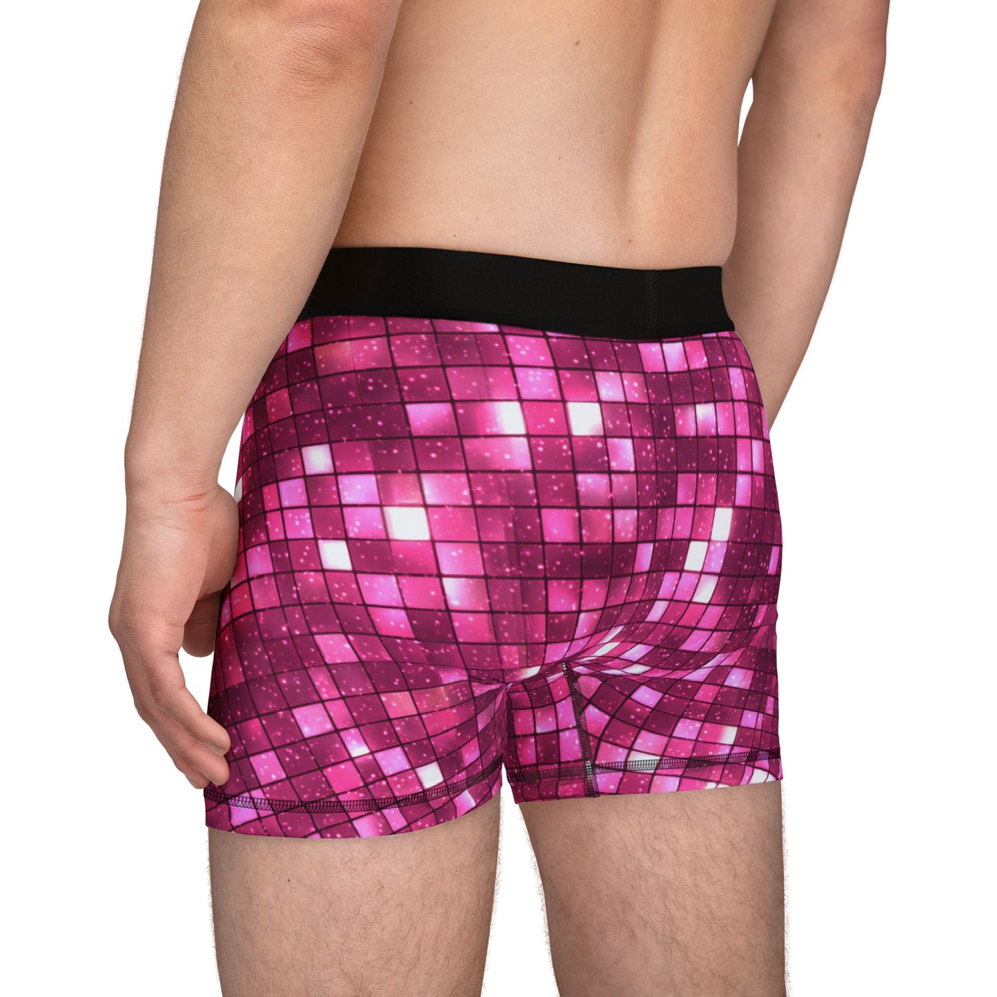 Men’s Valentine’s Mosaic Boxer Briefs – Pink Pixel Heart Boxers, Polyamory & Swinger Friendly Underwear, ENM Pride, Matching Couples Sets Available