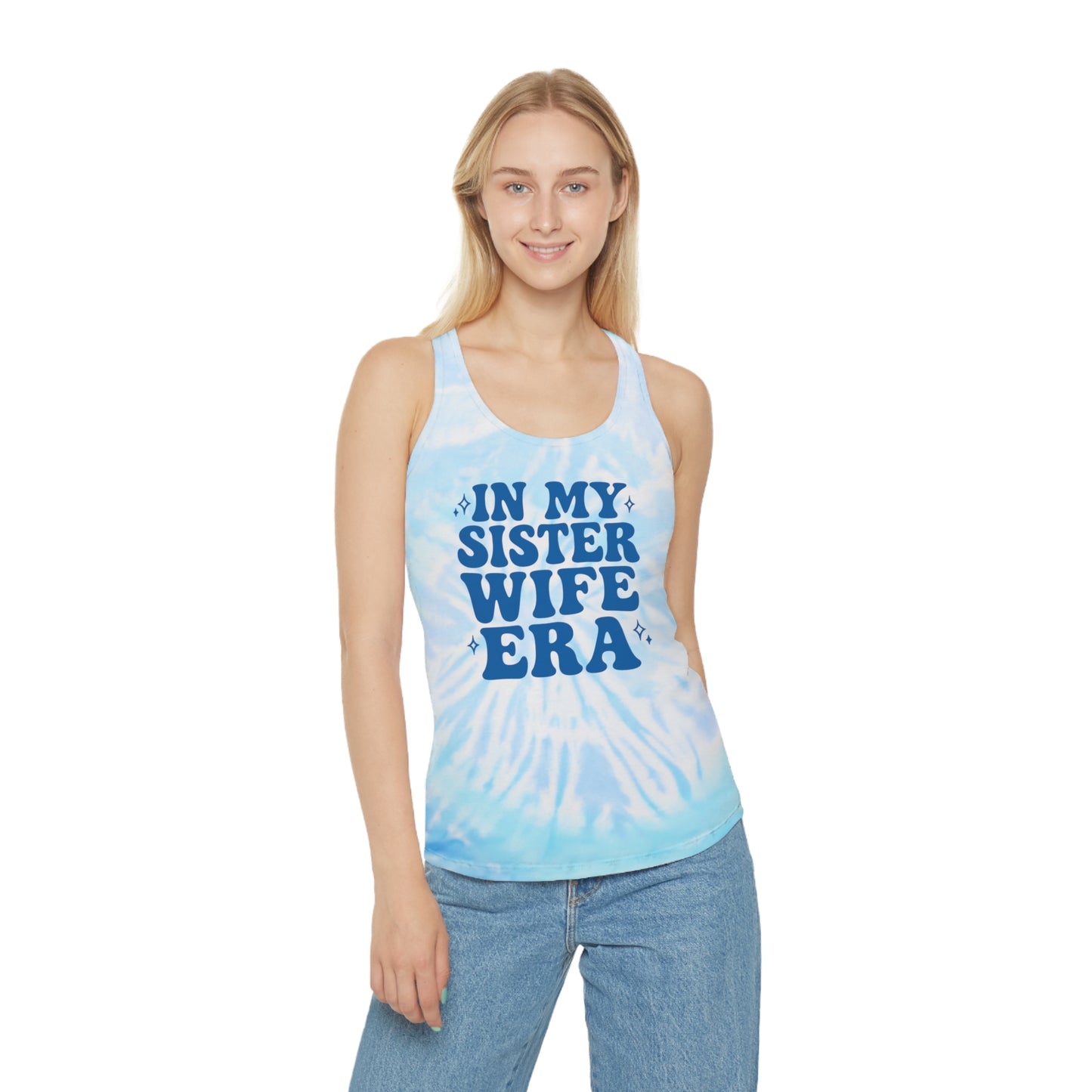 Blue In My Sisterwife Era Tie-Dye Tank Top, Summer Casual Wear, Graphic Tee for Bachelorette, Birthday Gift, Festival Style Top, SisterWife Tank Top