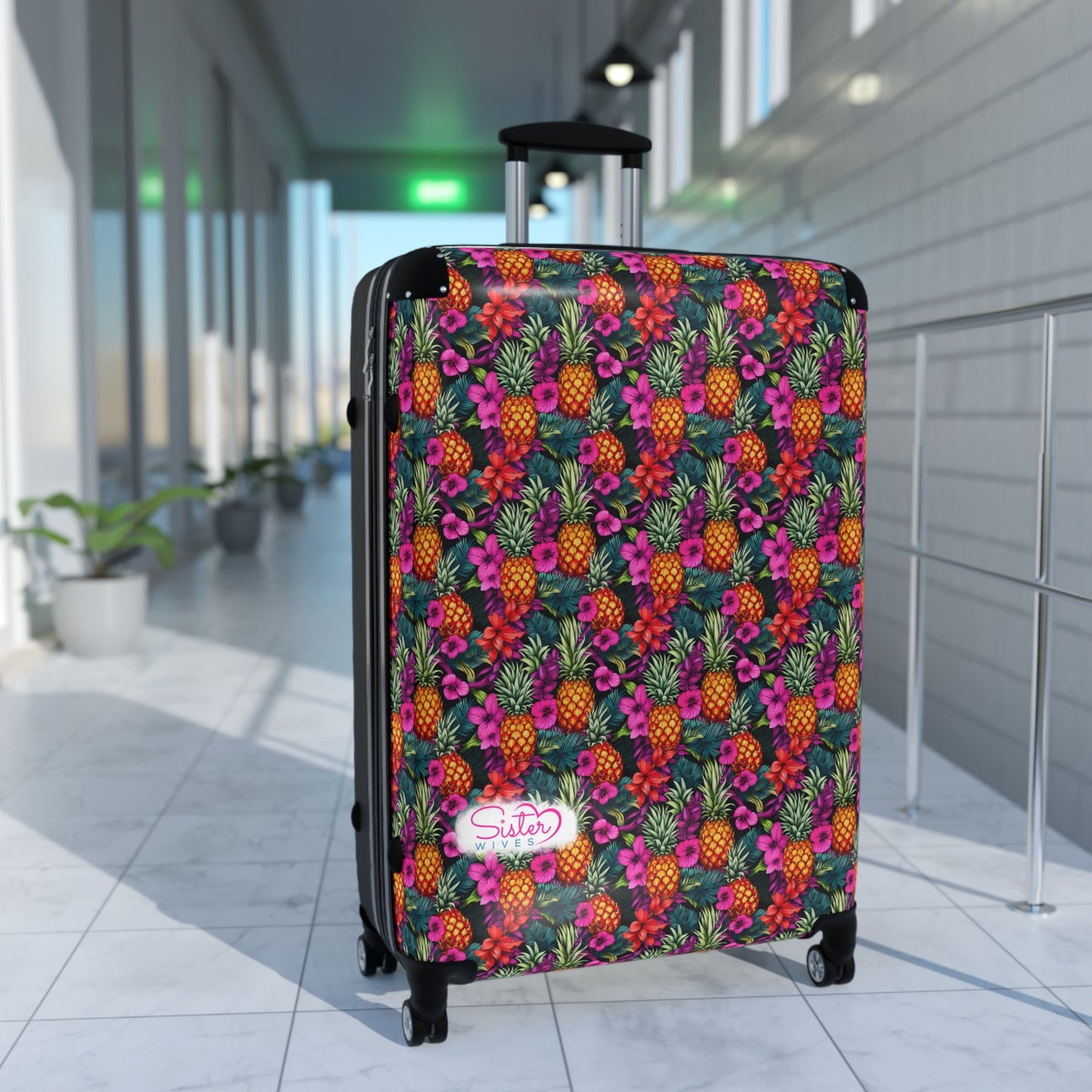 SisterWives Tropical Floral Pineapple Suitcase - Luggage, Travel Gear, Vacation Essential, Summer Adventure Bag, Stylish Travel Accessory