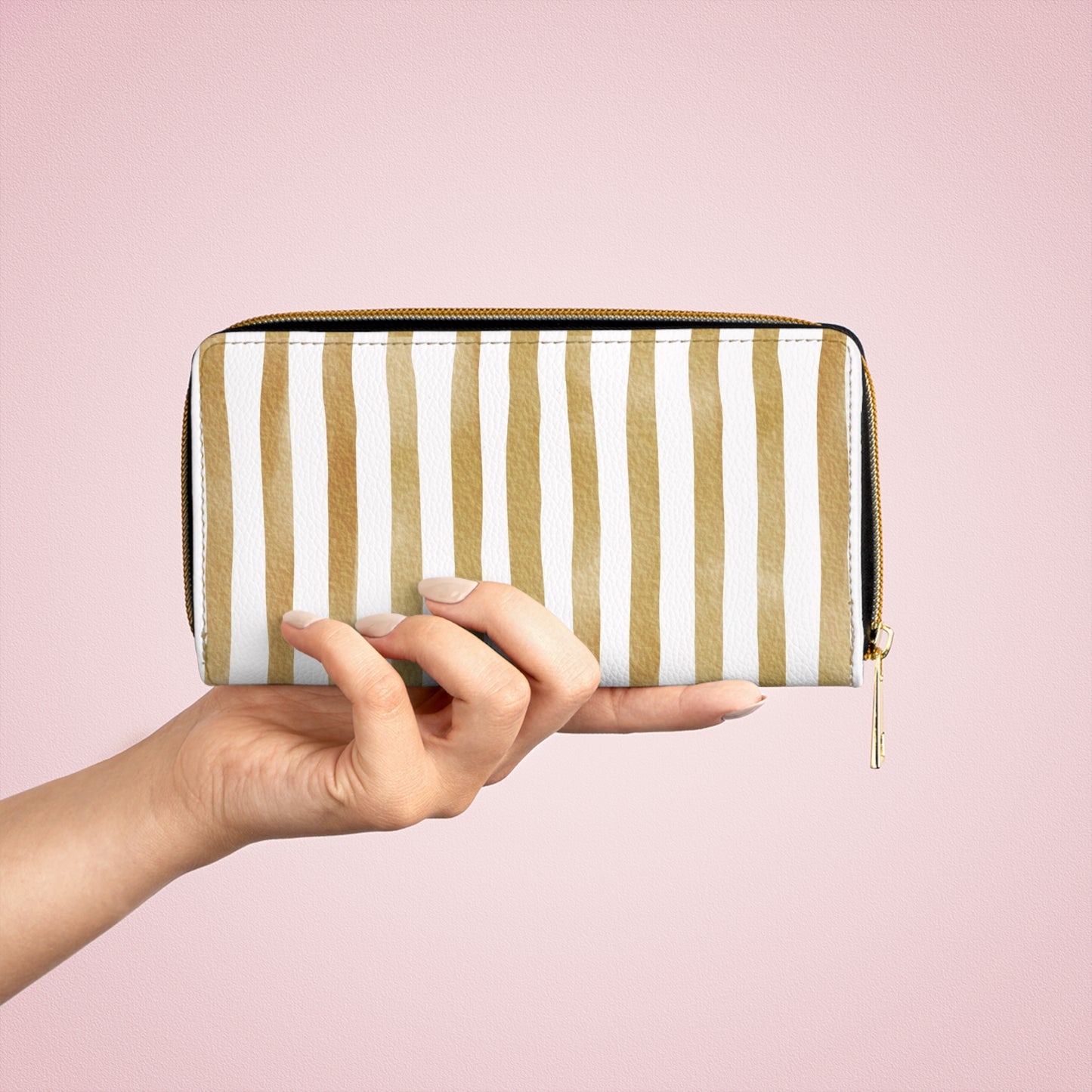 Stripe Zip Up Wallet – Polyamory Sisterwives ENM Friendly Wallet | Swinger Lifestyle Accessory | Minimalist Blush Stripe Zipper Wallet