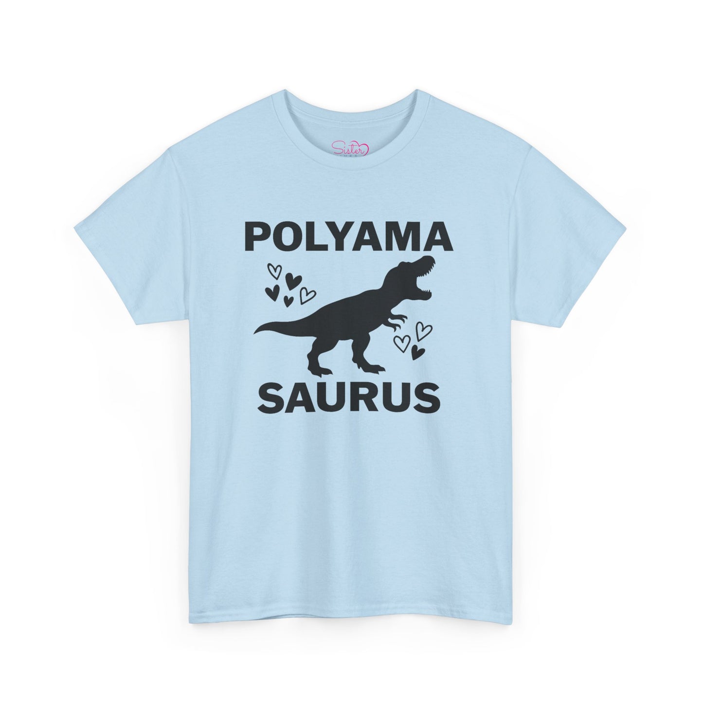 Polyama Saurus Dinosaur Polyamorous Funny Unisex Heavy Cotton Tee - Fun Dinosaur Shirt for Adults, Gift for Birthdays, Parties, Family Outings, Casual Wear