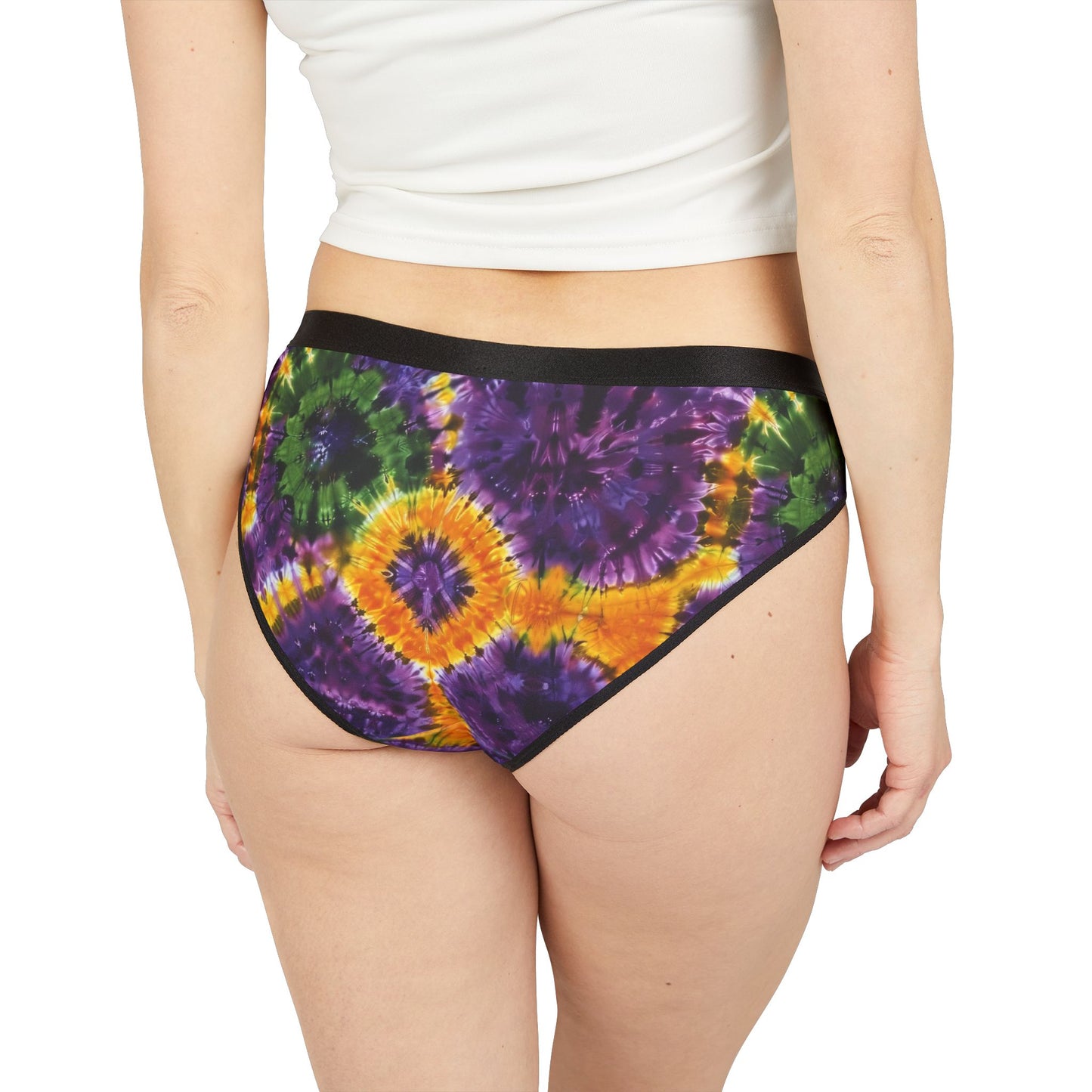 Mardi Gras Tie-Dye Women’s Panties | Polyamory ENM Pride Underwear | Ethical Non-Monogamy Lingerie | Colorful Festival-Inspired Bikini Briefs