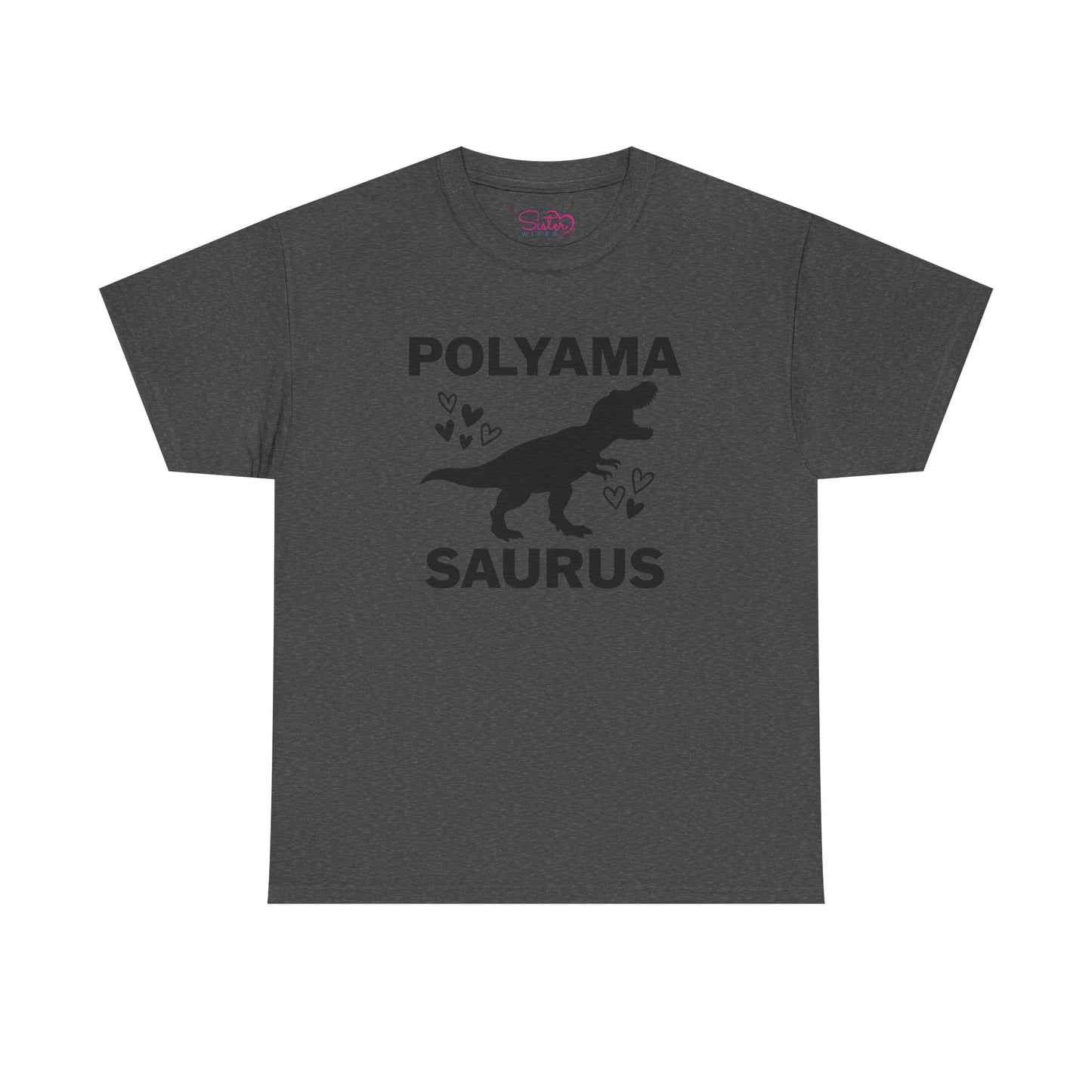 Polyama Saurus Dinosaur Polyamorous Funny Unisex Heavy Cotton Tee - Fun Dinosaur Shirt for Adults, Gift for Birthdays, Parties, Family Outings, Casual Wear