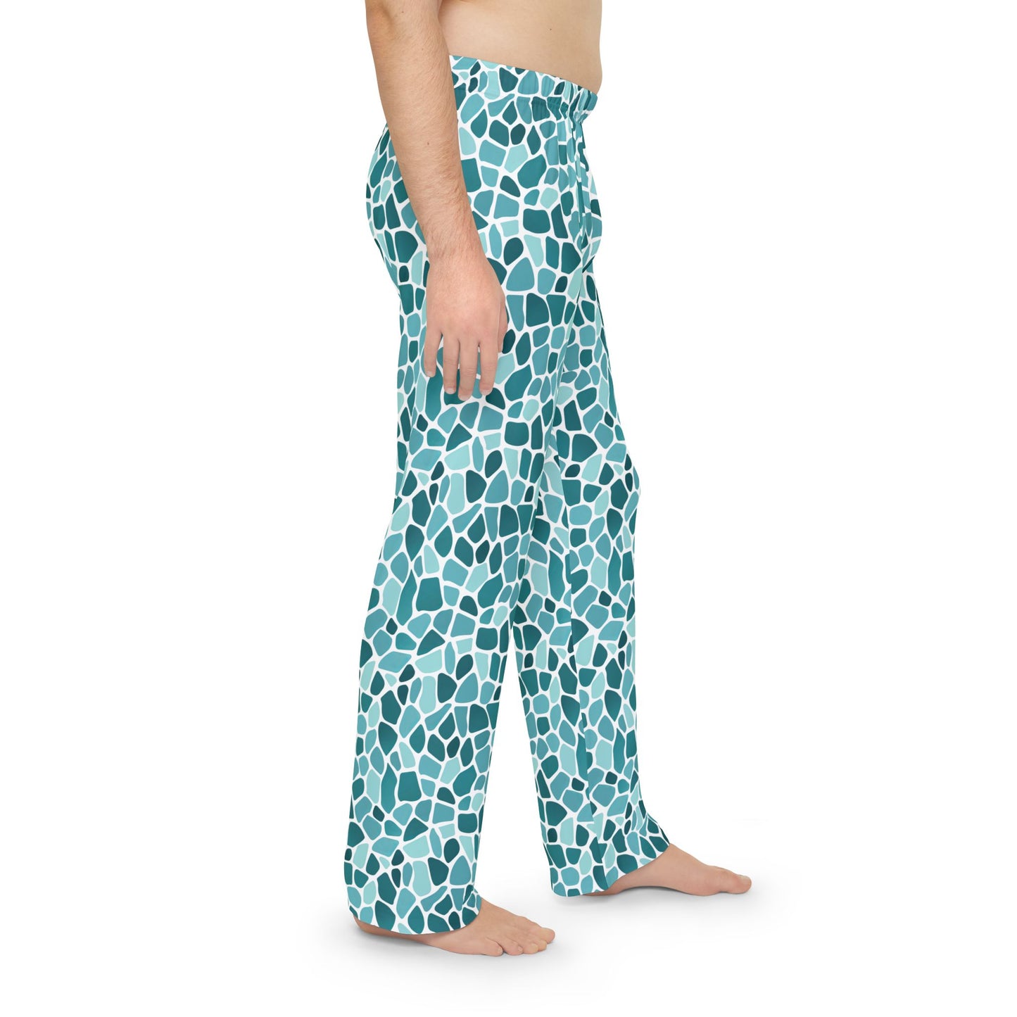 Men's Blue Mosaic Print Pajama Pants Men’s Boho Abstract Pajama Pants | Teal & Blue Modern Lounge Pants | Polyamory & ENM Friendly Sleepwear | Soft Cozy Gift