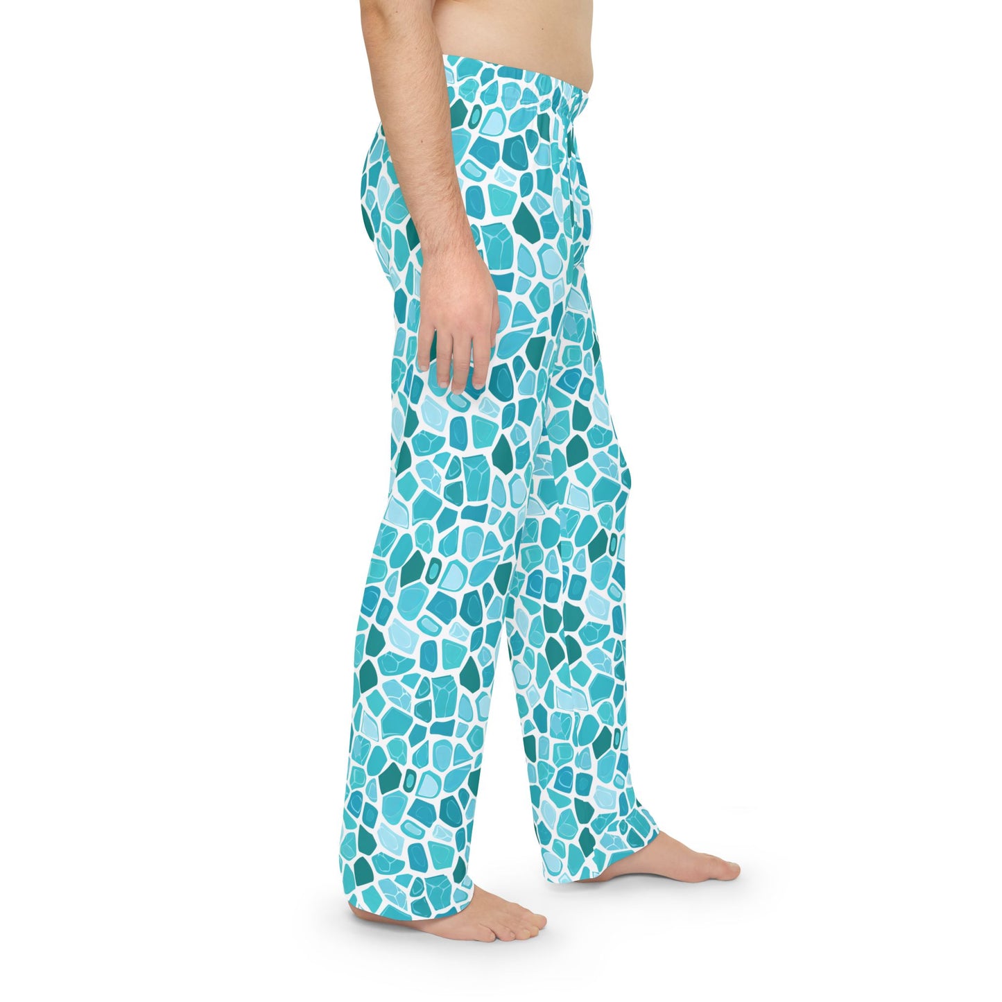 Men's Blue Mosaic Print Pajama Pants Men’s Boho Abstract Pajama Pants | Teal & Blue Modern Lounge Pants | Polyamory & ENM Friendly Sleepwear | Soft Cozy Gift