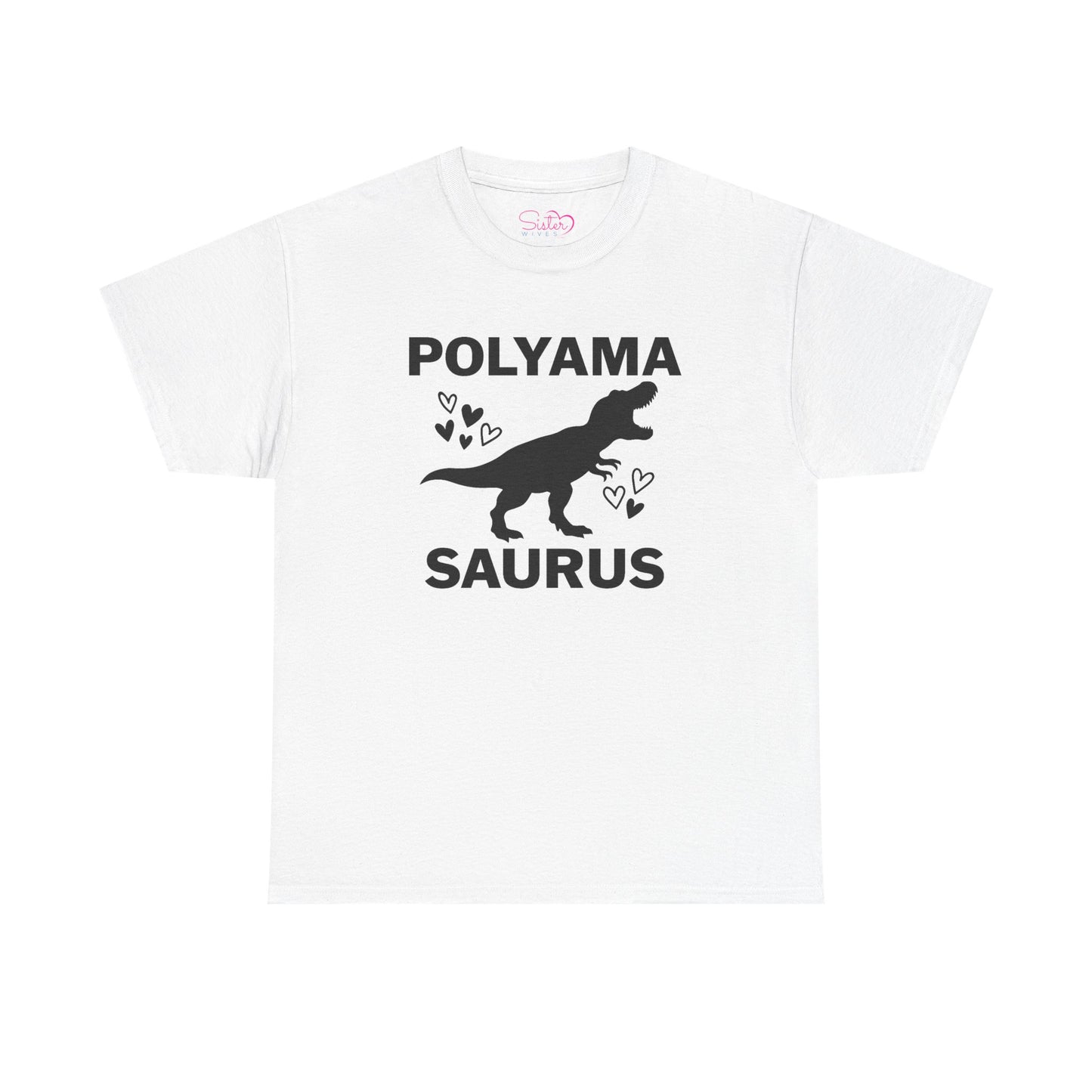 Polyama Saurus Dinosaur Polyamorous Funny Unisex Heavy Cotton Tee - Fun Dinosaur Shirt for Adults, Gift for Birthdays, Parties, Family Outings, Casual Wear