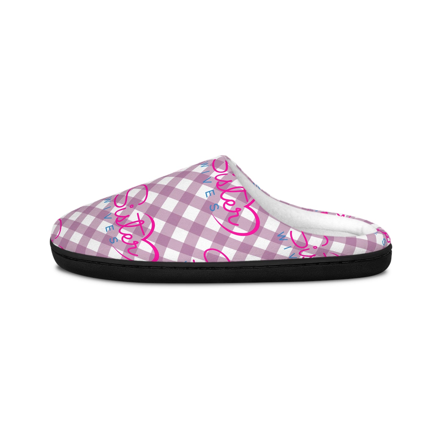 Purple Gingham Sisterwives Logo Indoor Slippers Cozy Slip-On House Shoes