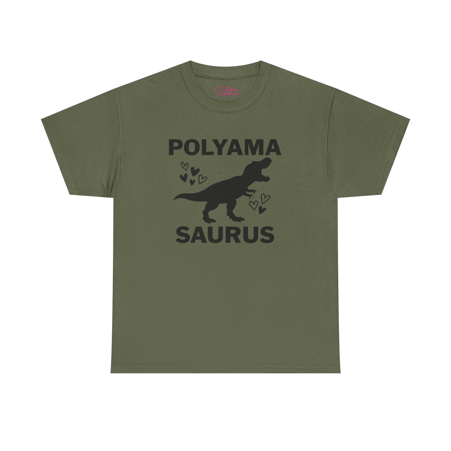 Polyama Saurus Dinosaur Polyamorous Funny Unisex Heavy Cotton Tee - Fun Dinosaur Shirt for Adults, Gift for Birthdays, Parties, Family Outings, Casual Wear