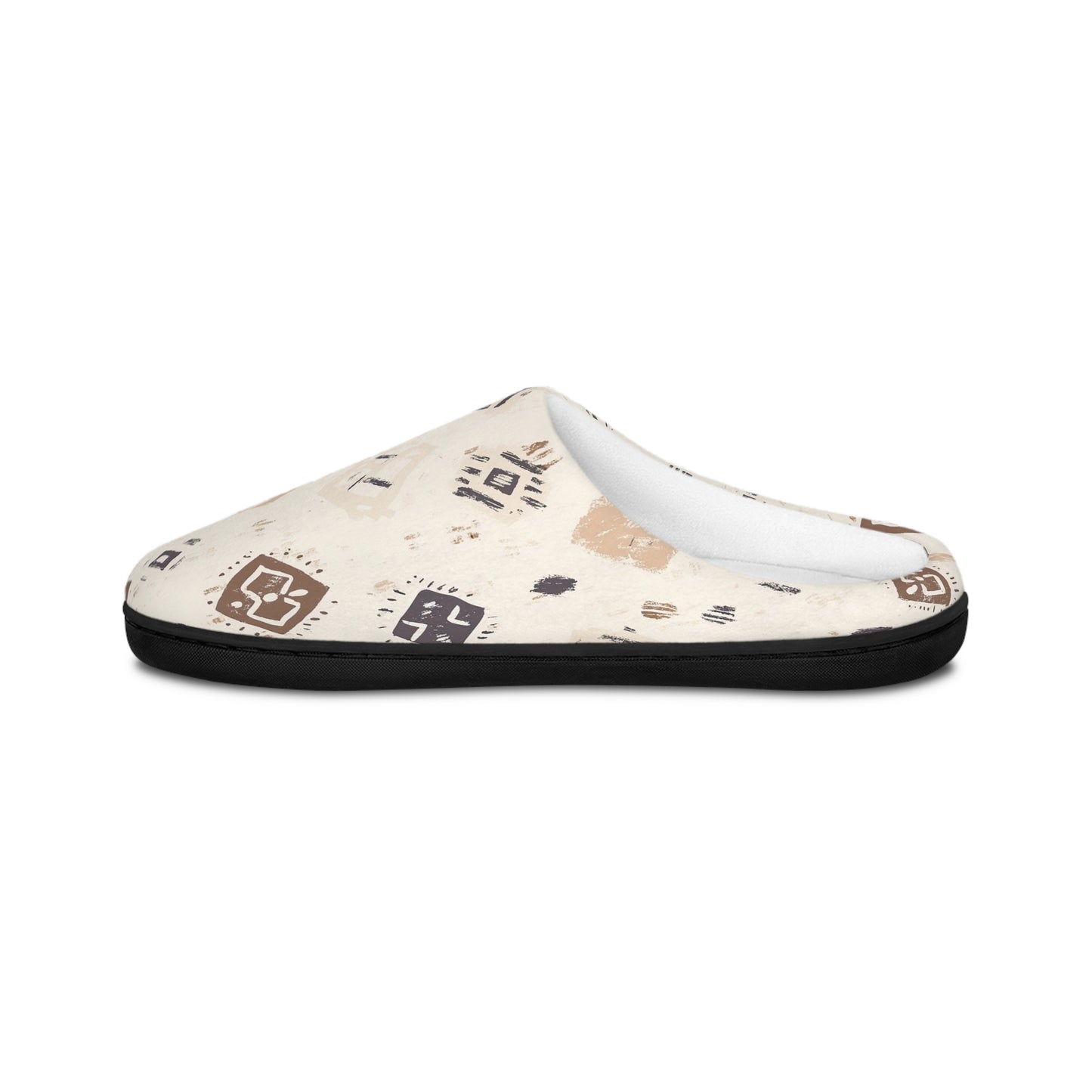 Men’s Neutral Boho Slippers – Abstract Earth Tone Indoor House Shoes | Modern Minimal Cozy Men’s Slippers | Non-Slip Loungewear