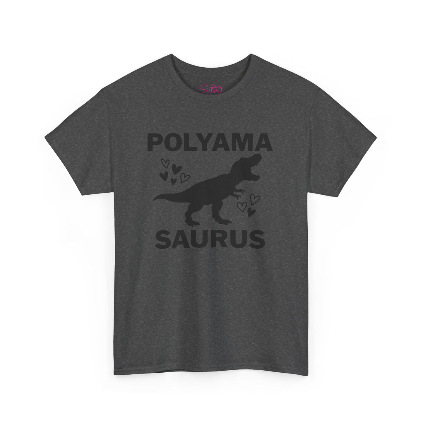 Polyama Saurus Dinosaur Polyamorous Funny Unisex Heavy Cotton Tee - Fun Dinosaur Shirt for Adults, Gift for Birthdays, Parties, Family Outings, Casual Wear