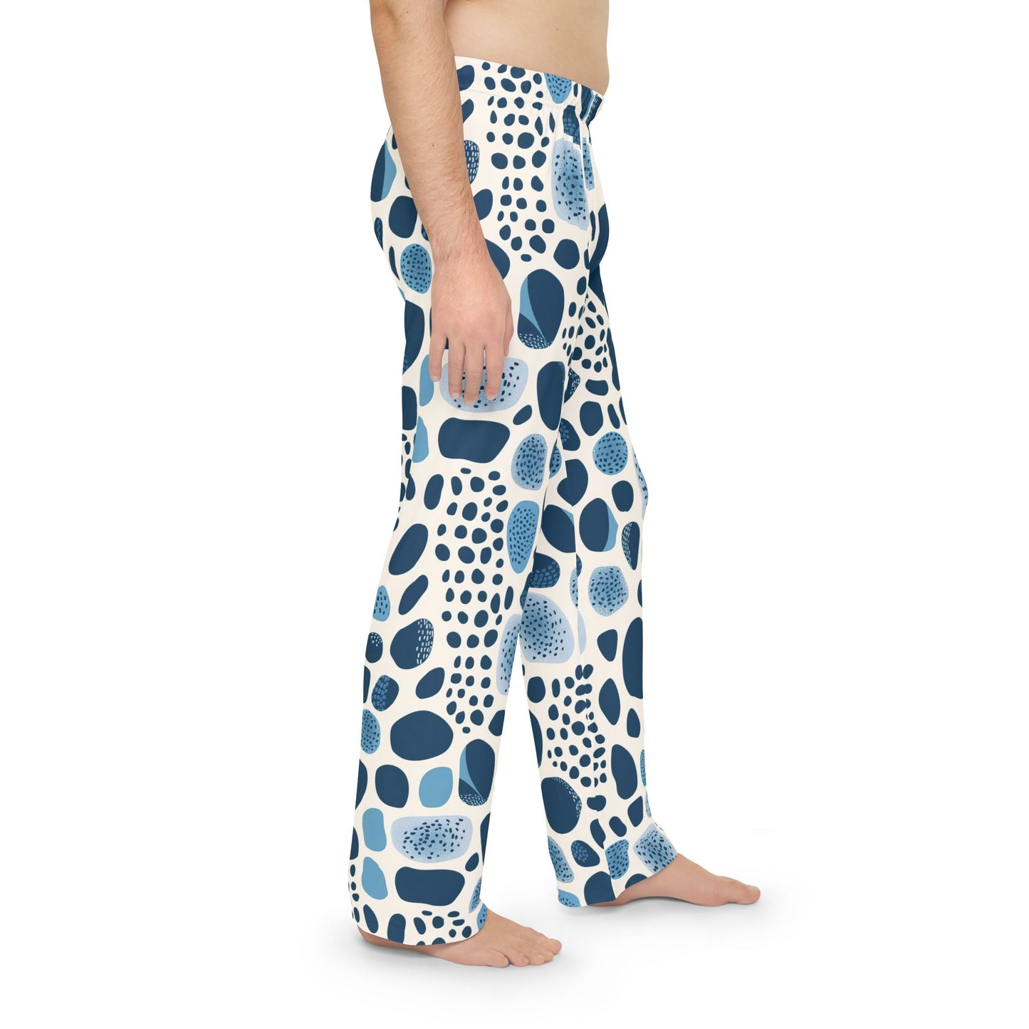 Men's Spotted Blue Mosaic Print Pajama Pants Men’s Boho Abstract Pajama Pants | Teal & Blue Modern Lounge Pants | Polyamory & ENM Friendly Sleepwear | Soft Cozy Gift