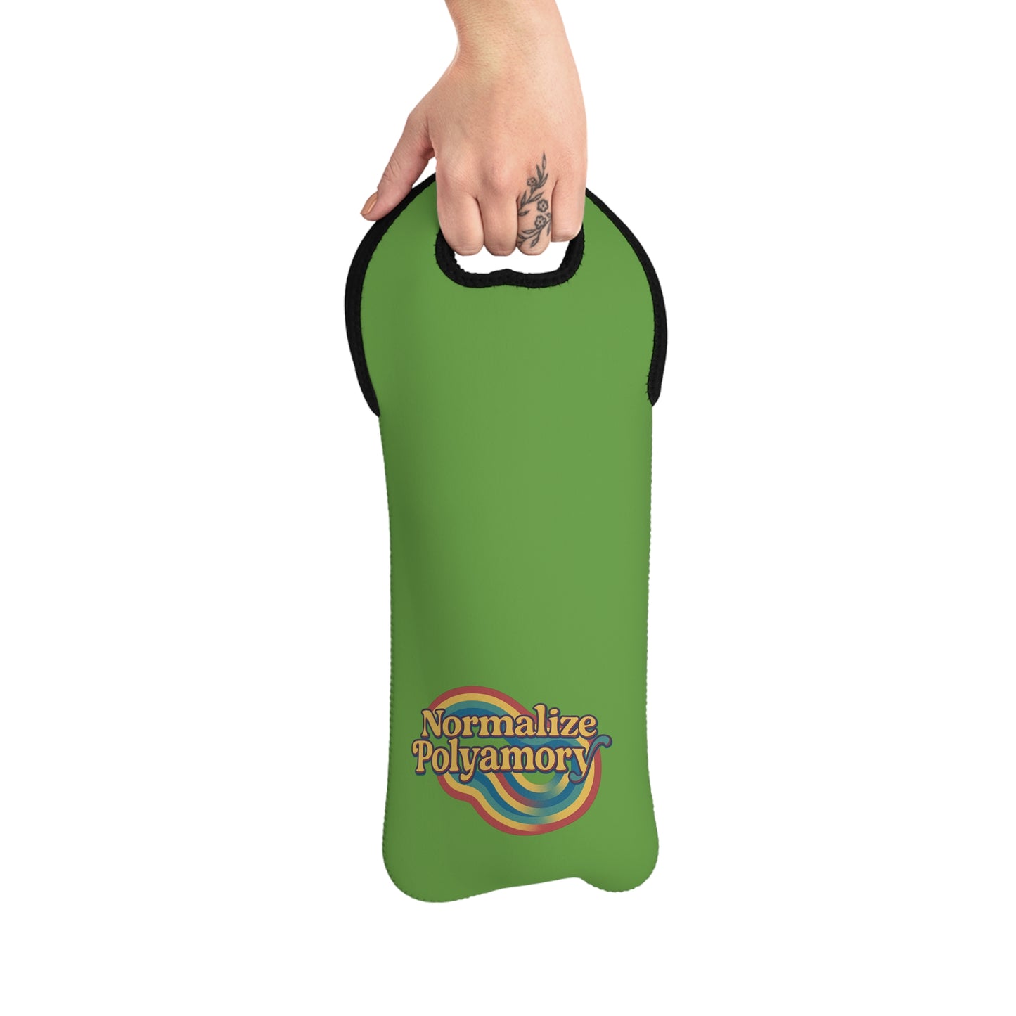 Green Normalize Polyamory Wine Tote Bag, Eco-Friendly Wine Carrier, Gift for Wine Lovers, Tropical Wine Bag, Wedding Favor Idea