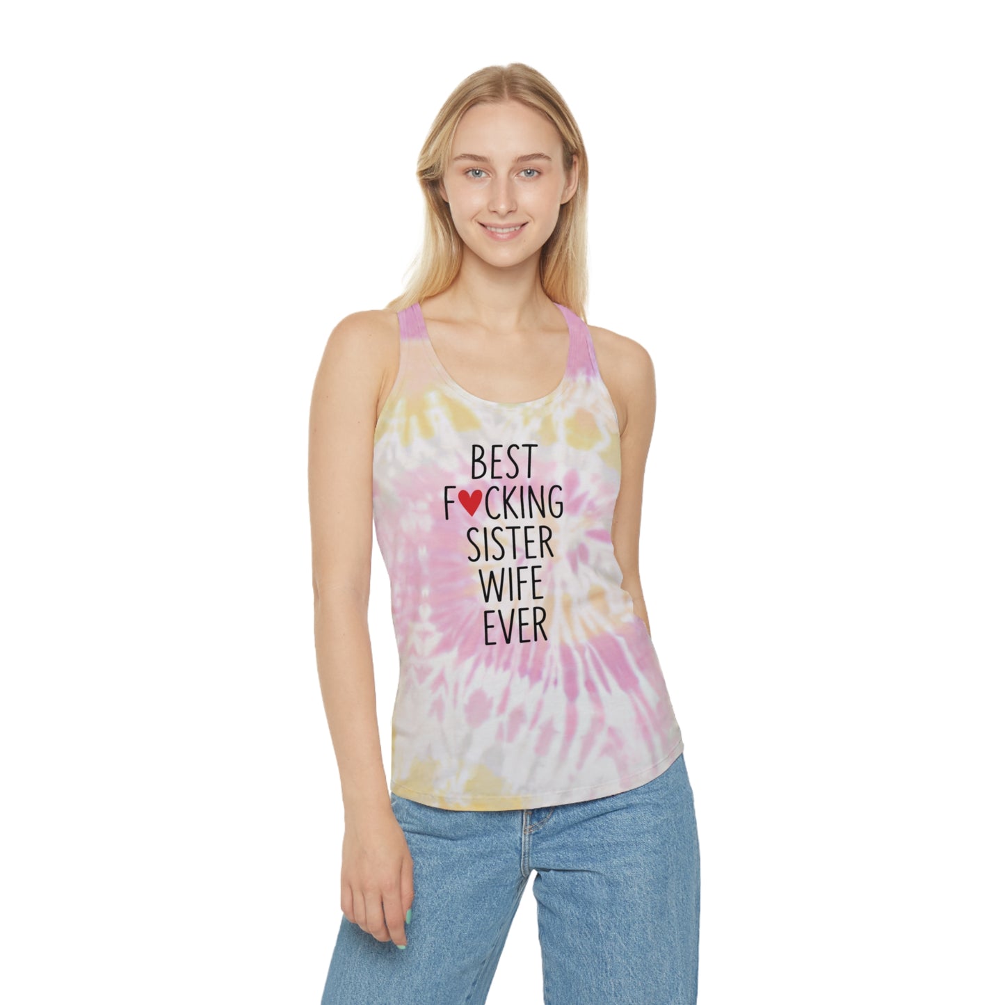 Best F*cking Sister Wife Light Blue Tie Dye Racerback Tank Top, Summer Fashion, Beach Wear, Casual Outfit, Festival Attire, Yoga Top