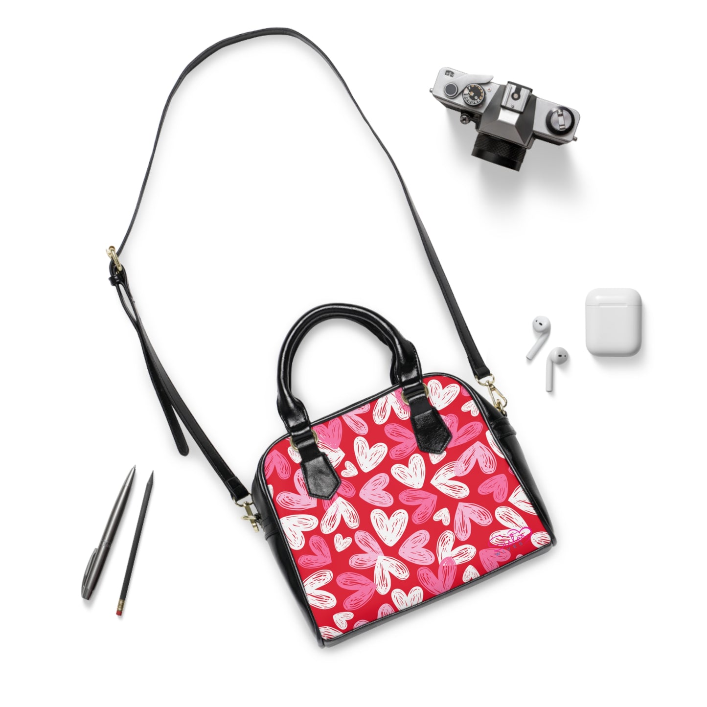 Valentine’s Heart Print Shoulder Handbag – Love-Themed PU Leather Purse, Polyamory & ENM Friendly Gift, Swinger Lifestyle Fashion Bag