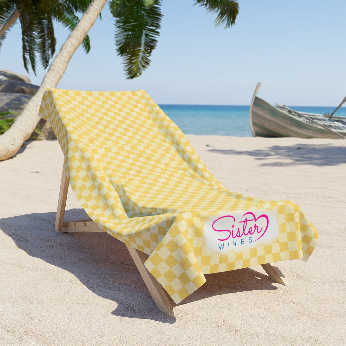 Yellow Checkerboard Beach Towel | Polyamory & ENM Friendly | Lifestyle Cruise, Resort & Pride Towel | Sisterwives Beach & Pool Towel