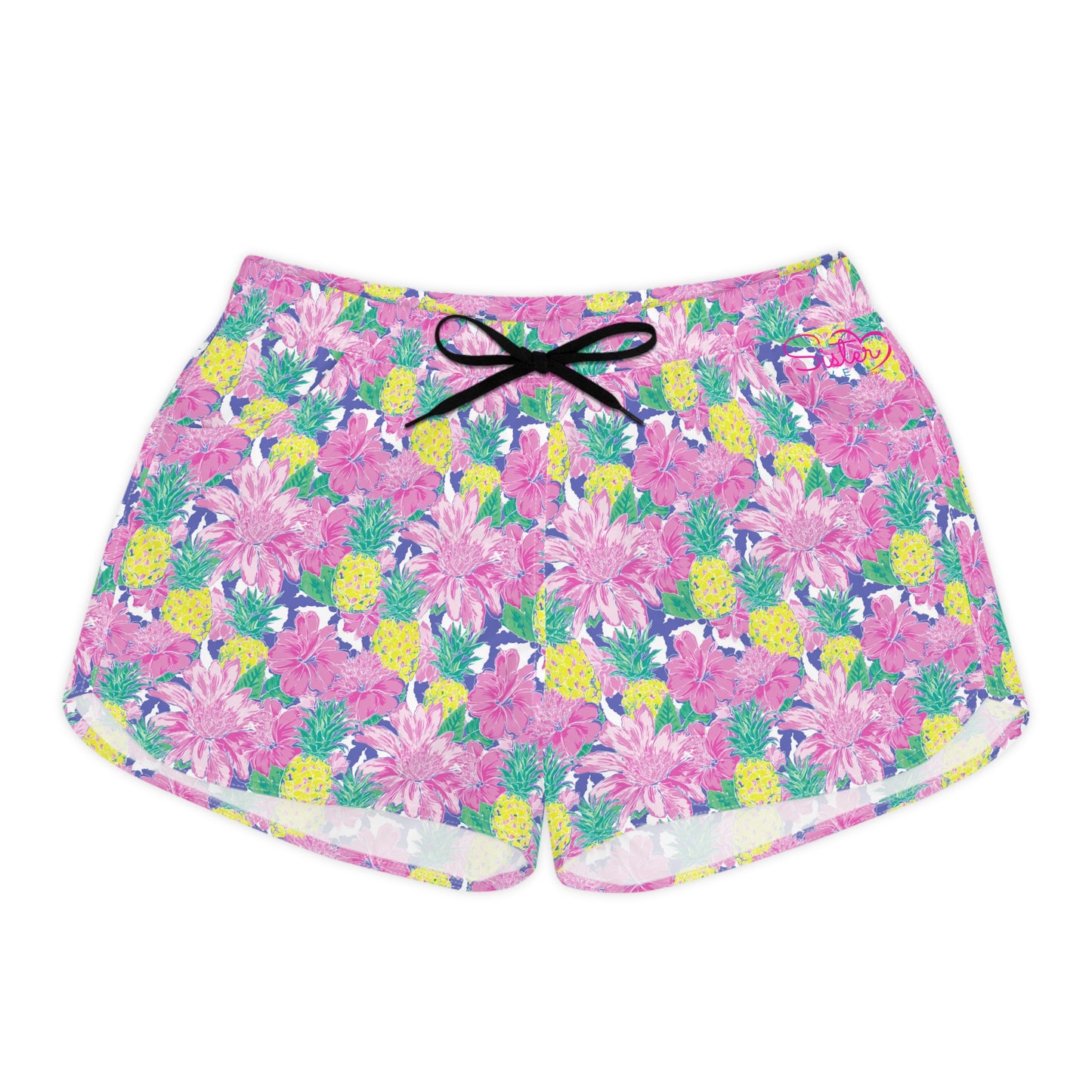 Costal Pineapple Sisterwives Floral Women's Casual Shorts, Summer Beachwear, Vacation Shorts, Cute Lounge Shorts, Pineapple Print Shorts