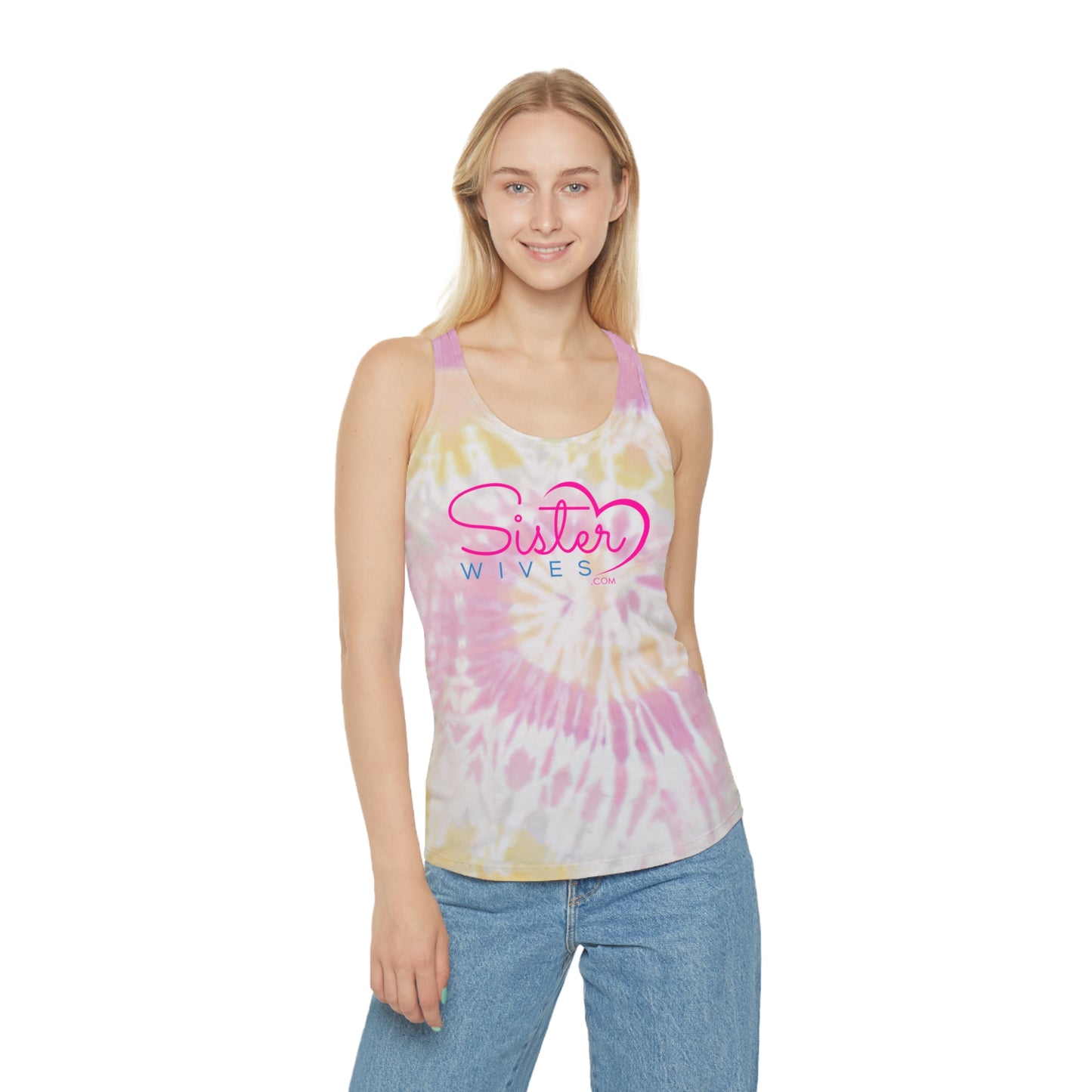 Sister Wives Logo Tie-Dye Tank Top, Summer Casual Wear, Graphic Tee for Bachelorette, Birthday Gift, Festival Style Top, Sister Wife Tank Top