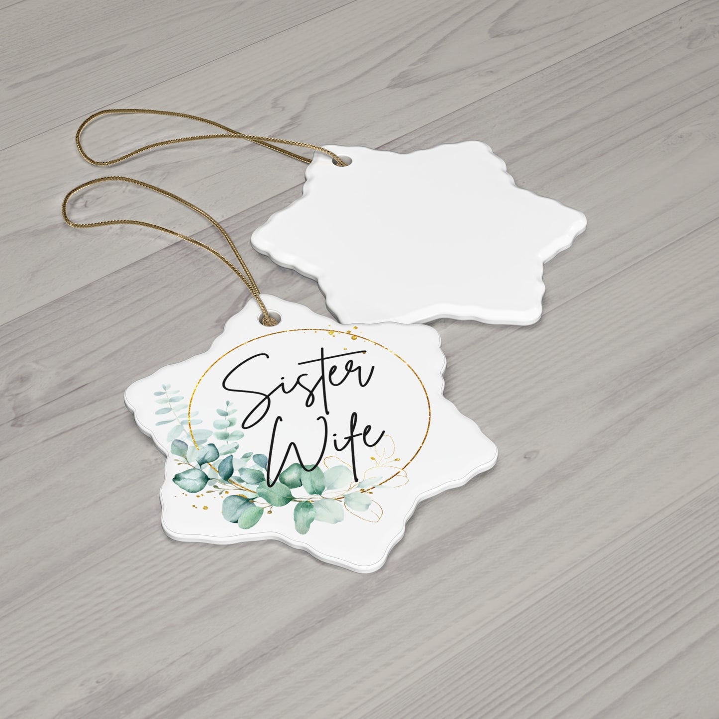 Sister Wife Floral Ceramic Ornament, Personalized Holiday Decor, Family Gift, Christmas Decoration, Home Ornament