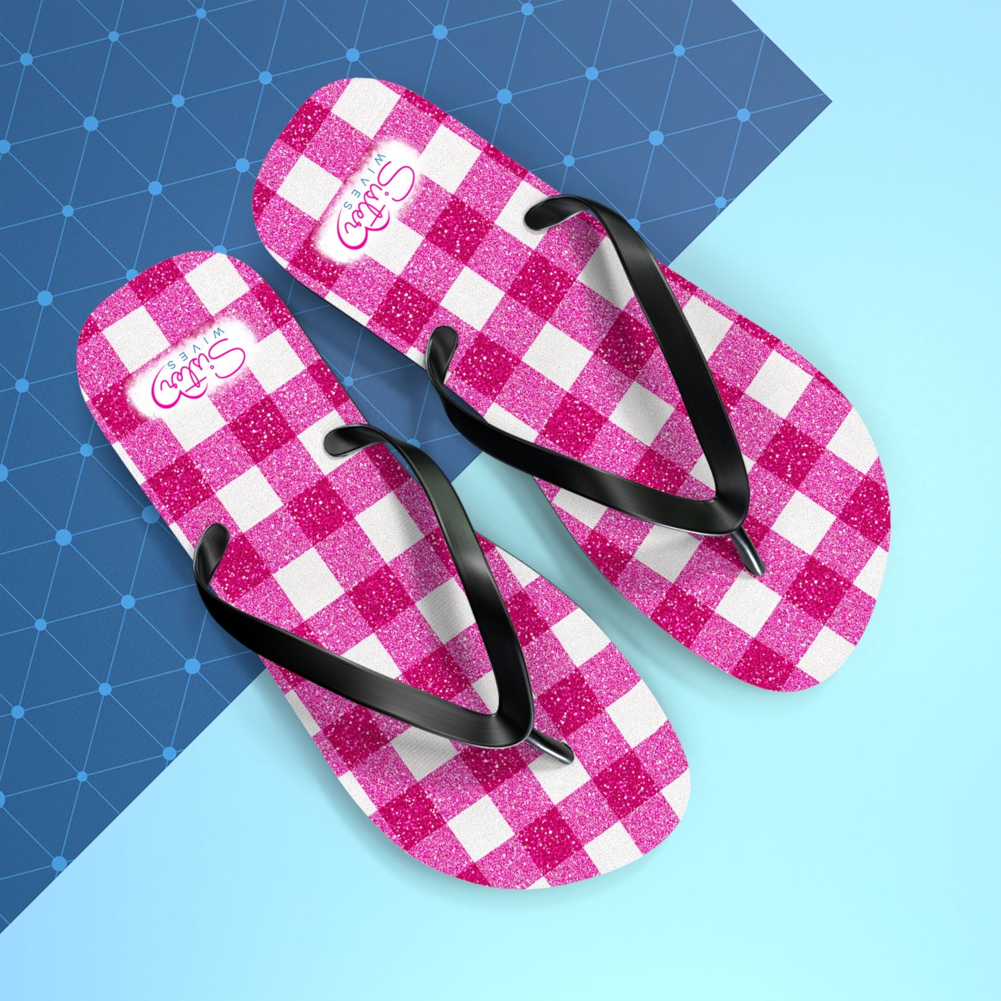 Pink Gingham Flip Flops for Women | Ethical Non Monogamy & Poly Lifestyle Sandals