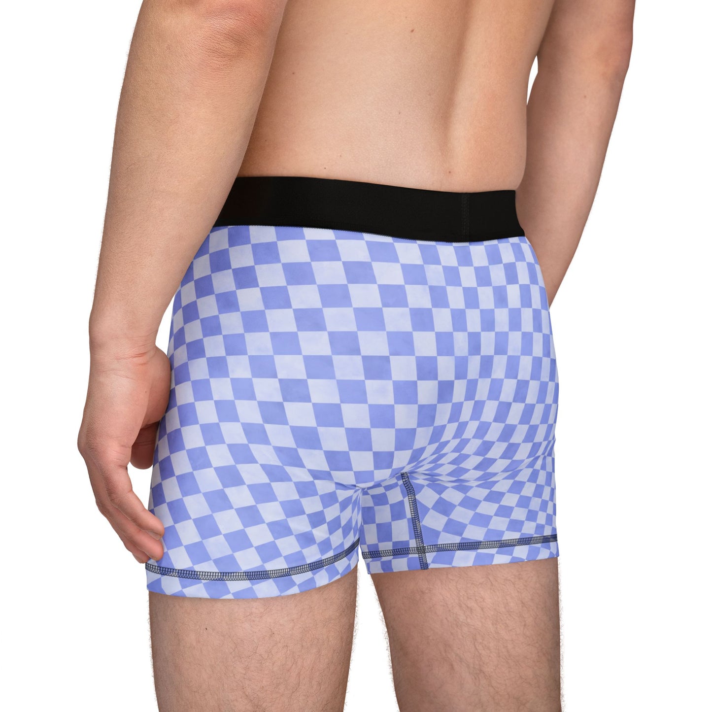 Blue Checker Men’s Boxer Briefs | Aesthetic Stretch Underwear | ENM & Polyamory Friendly Sisterwives Loungewear