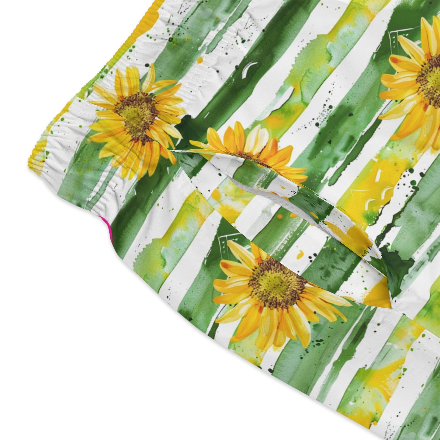 Men’s Sunflower & Daisy Swim Trunks – Bright Floral Summer Swim Shorts, ENM Polyamory Friendly Beach Board Shorts, Fast-Dry