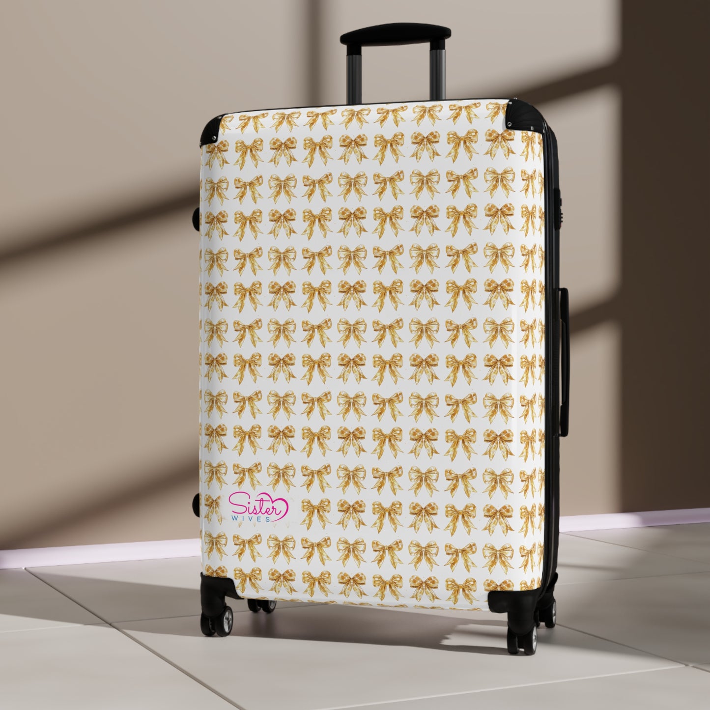 Coquette Golden Shimmer Bows Sisterwives Suitcase - Luggage, Travel Gear, Vacation Essential, Summer Adventure Bag, Stylish Travel Accessory